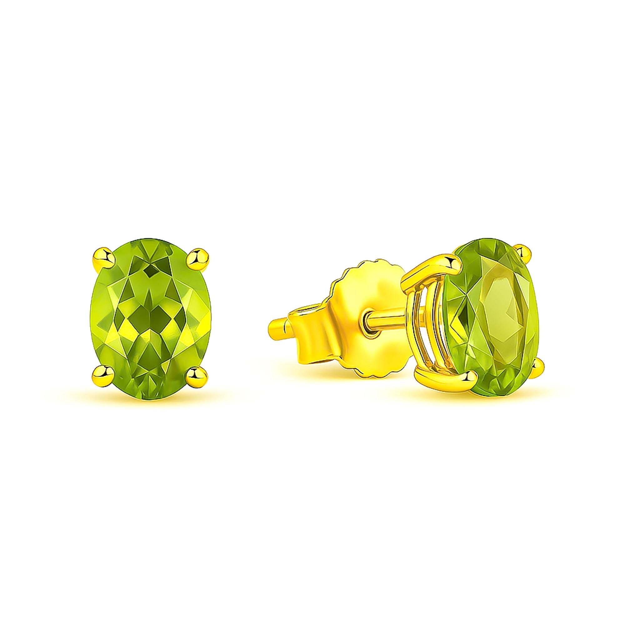 Peridot Sterling Silver Stud Earrings: August Birthstone, Dainty Oval Cut