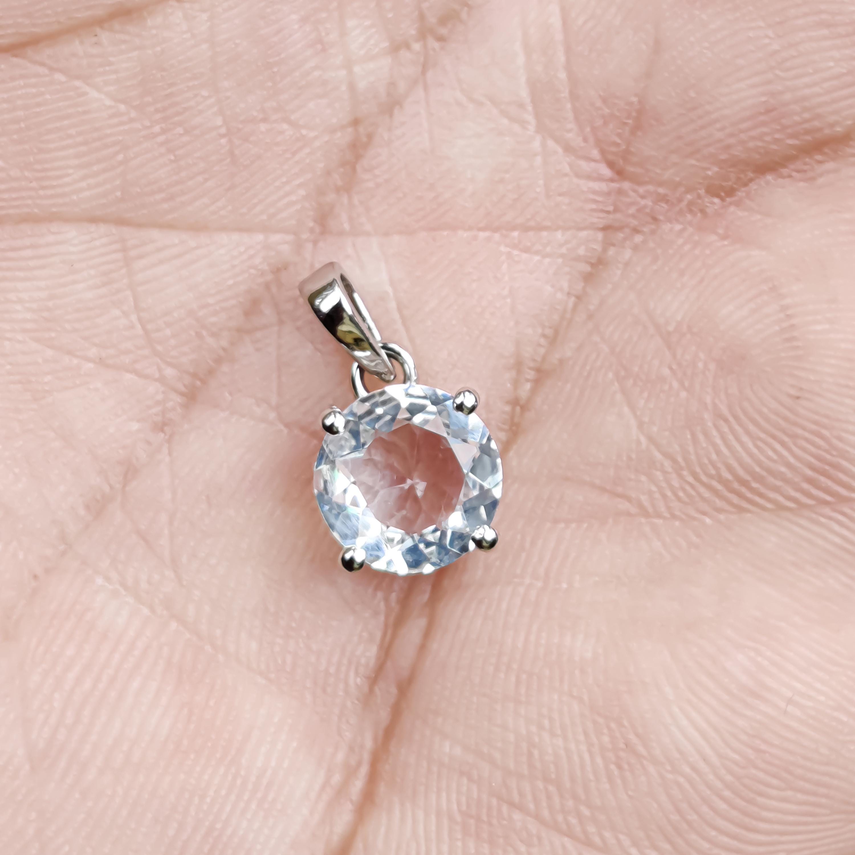 Sterling Silver Petalite Pendant – 9mm Faceted Round Gemstone