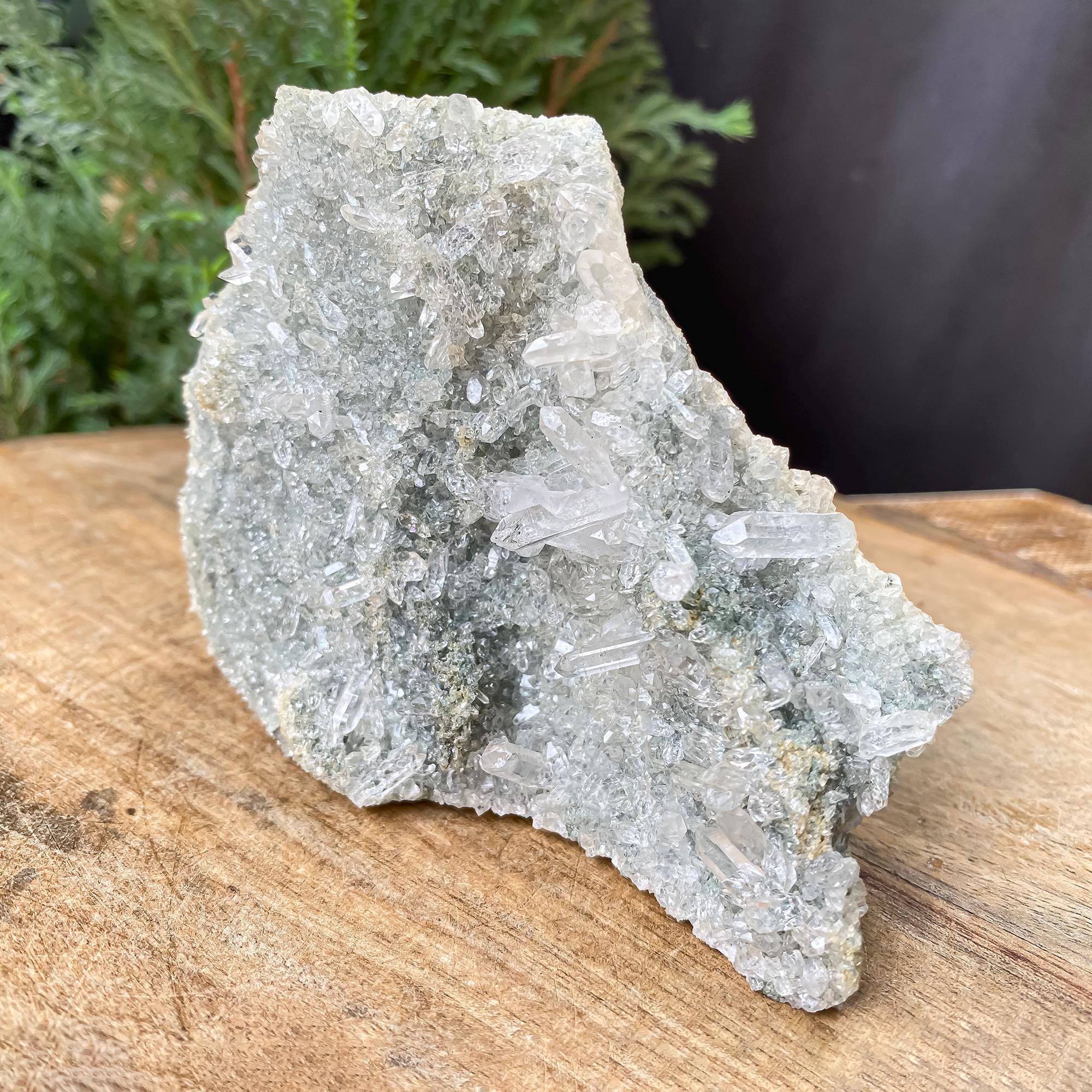 Himalayan Green Chlorite Quartz Cluster: Raw Healing Crystal, Home Decor 265gm