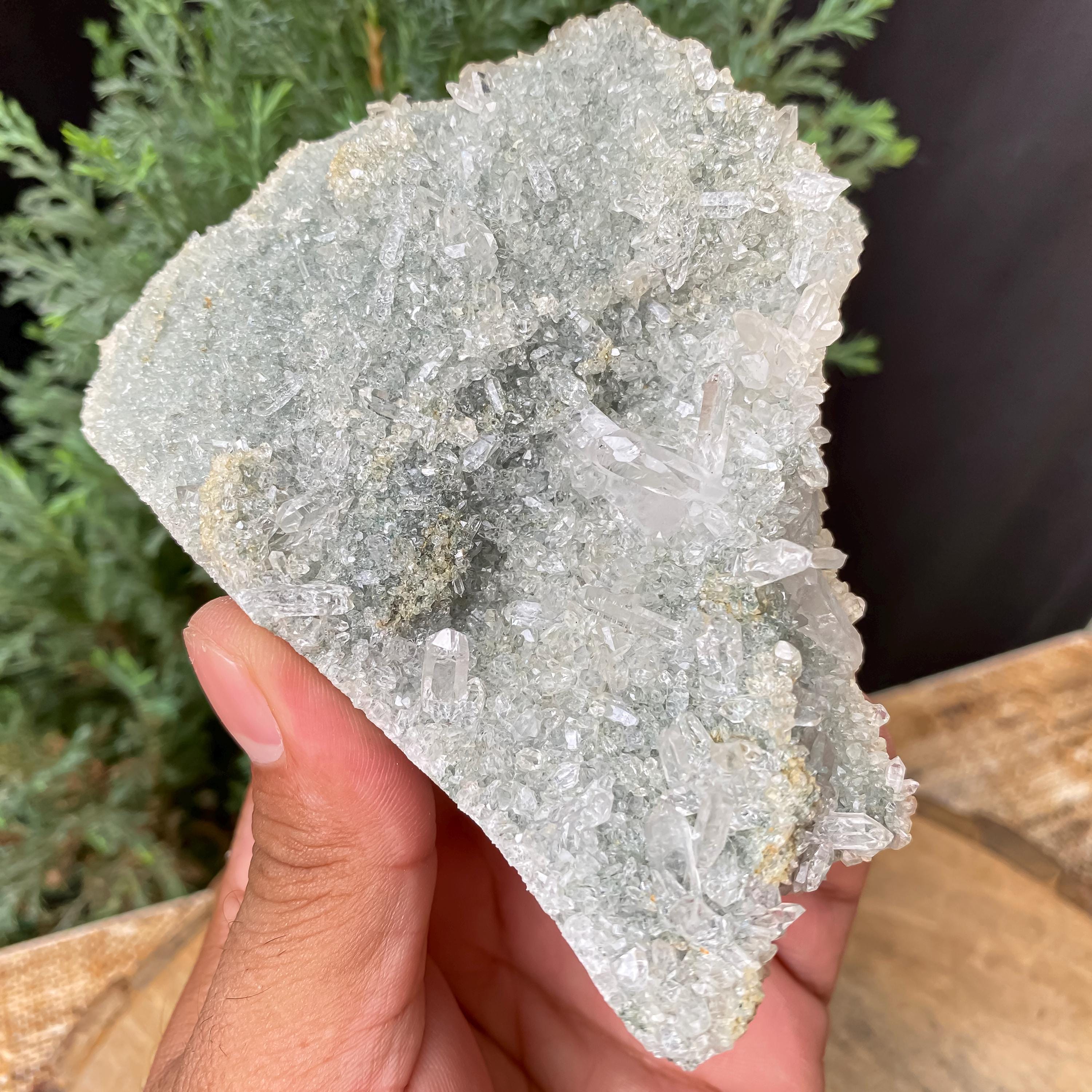 Himalayan Green Chlorite Quartz Cluster: Raw Healing Crystal, Home Decor 265gm