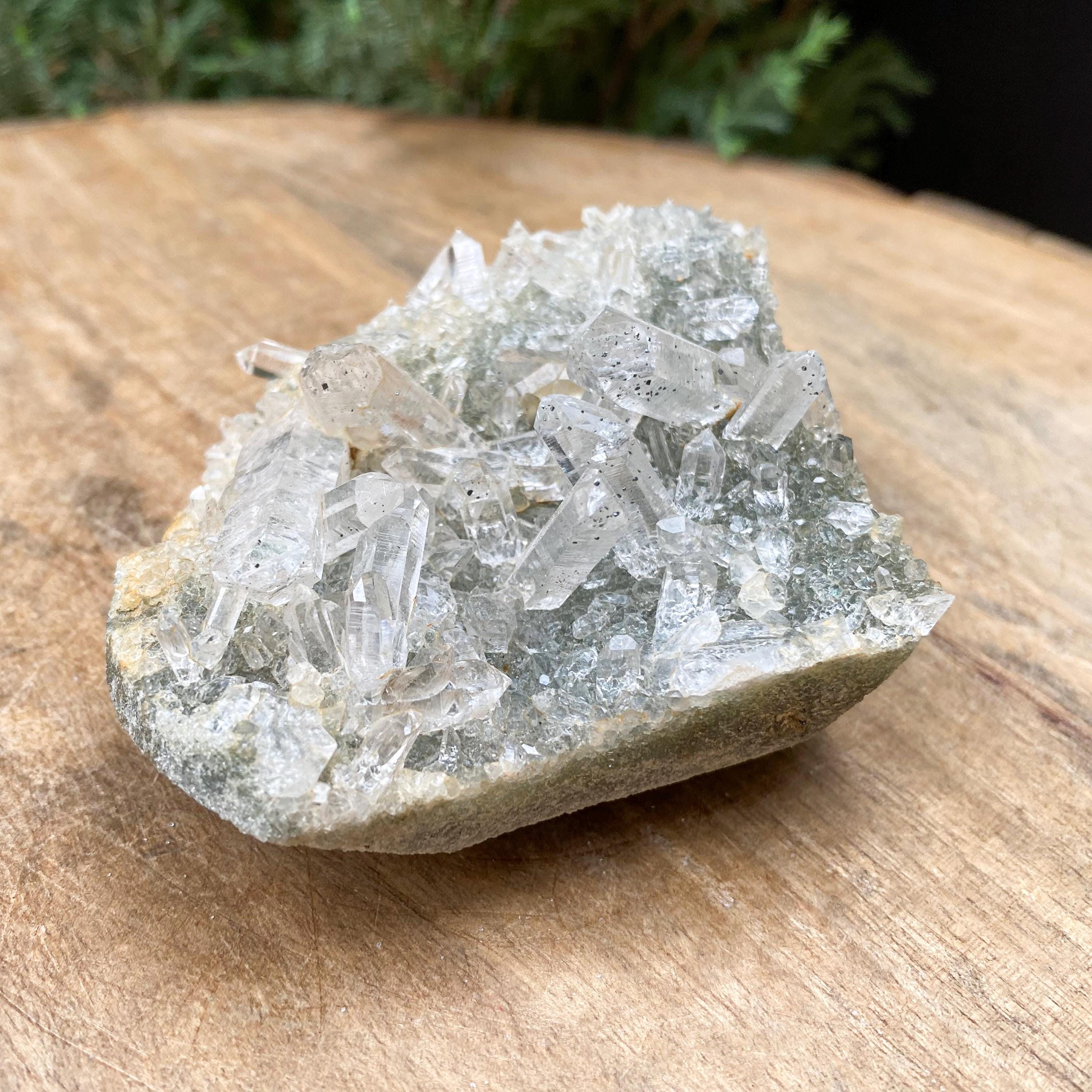 Himalayan Green Chlorite Quartz Cluster: Raw Crystal Healing Stone, 220g