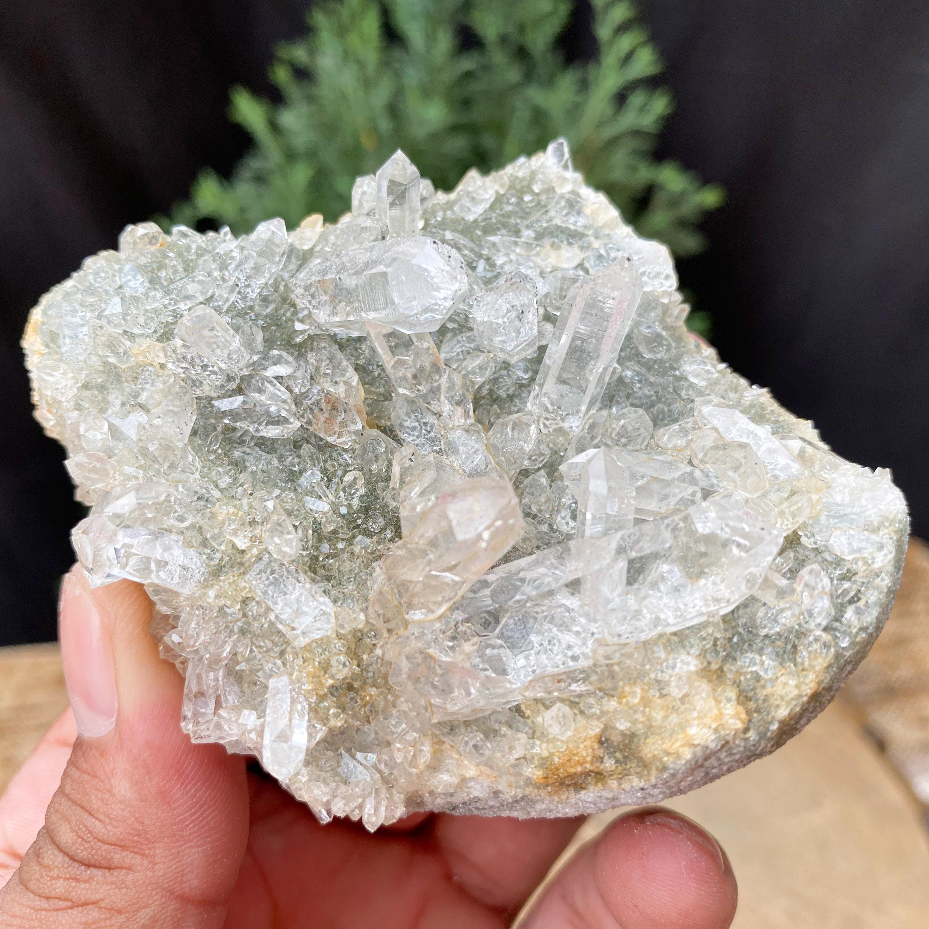 Himalayan Green Chlorite Quartz Cluster: Raw Crystal Healing Stone, 220g