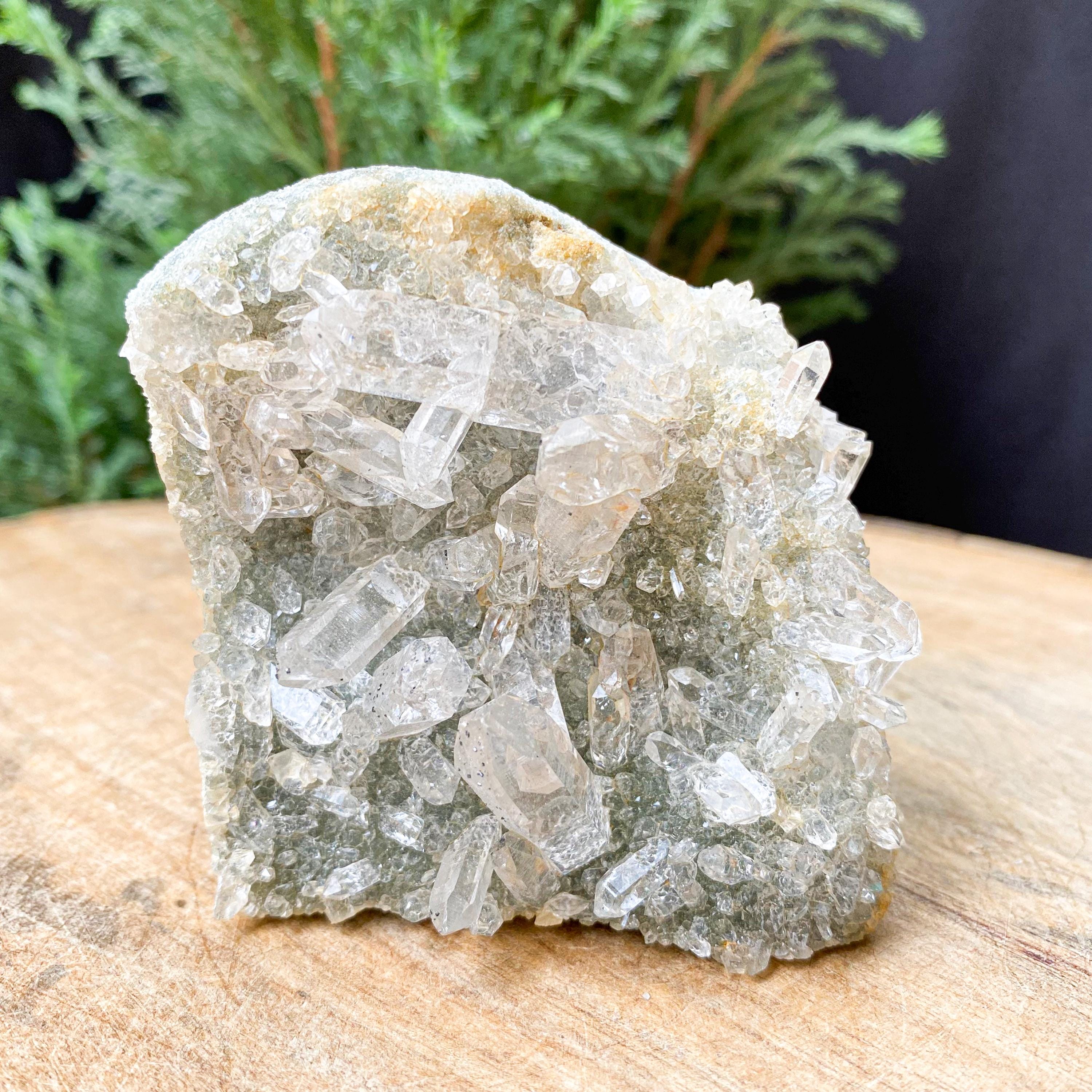 Himalayan Green Chlorite Quartz Cluster: Raw Crystal Healing Stone, 220g