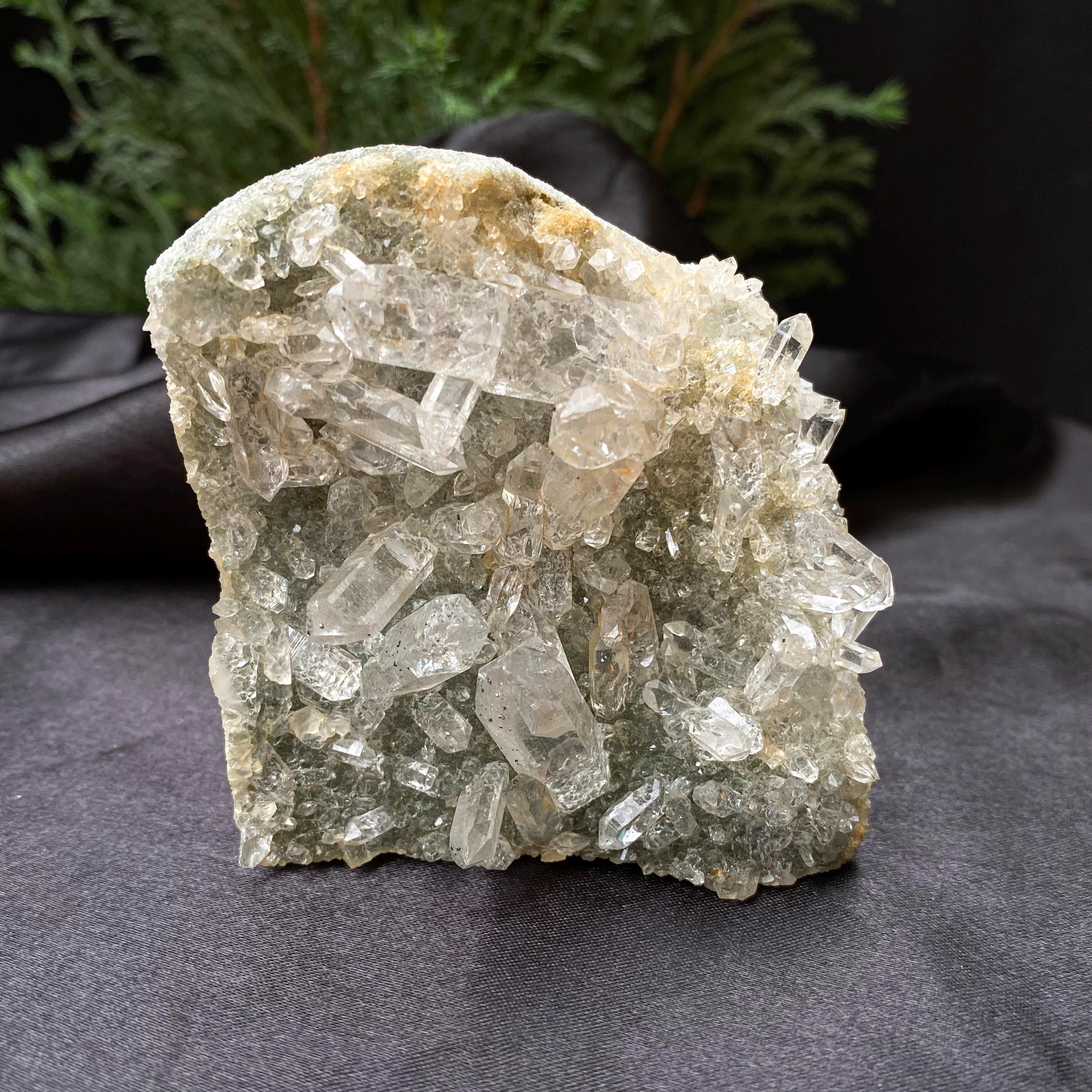 Himalayan Green Chlorite Quartz Cluster: Raw Crystal Healing Stone, 220g