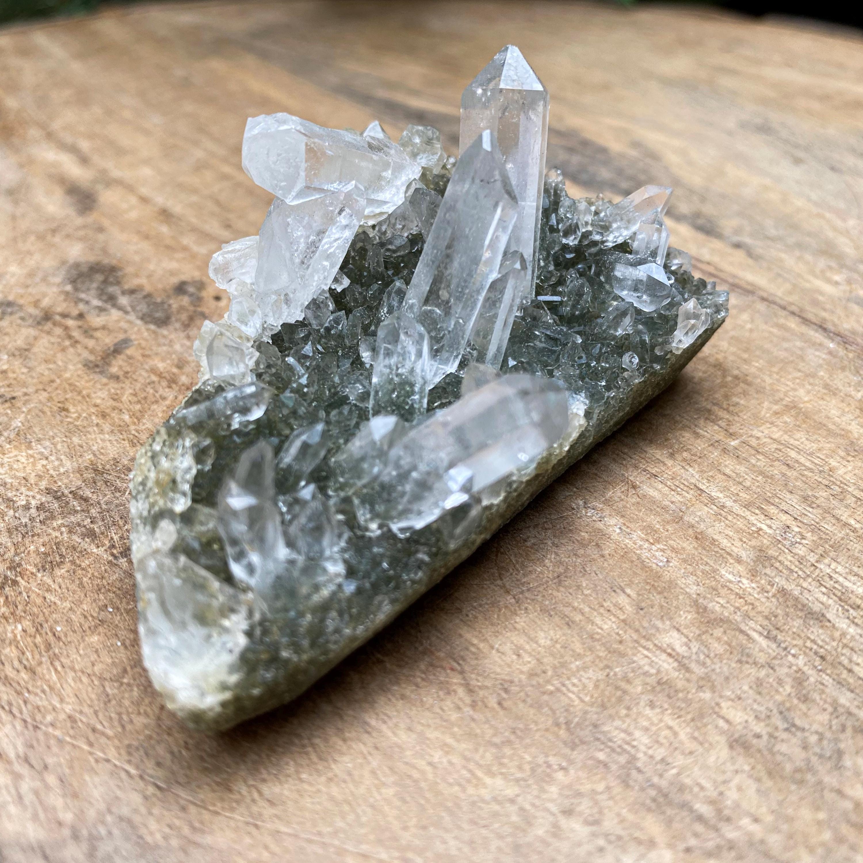Himalayan Green Chlorite Quartz Point: 90gm Gwindel Crystal