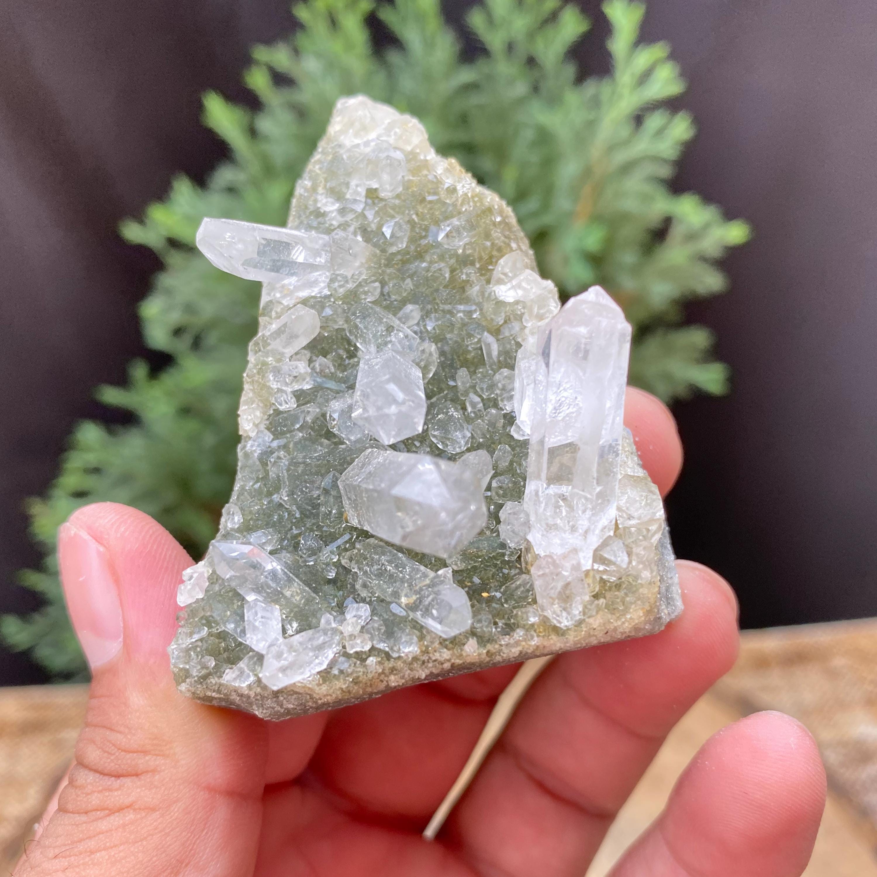 Himalayan Green Chlorite Quartz Point: 90gm Gwindel Crystal