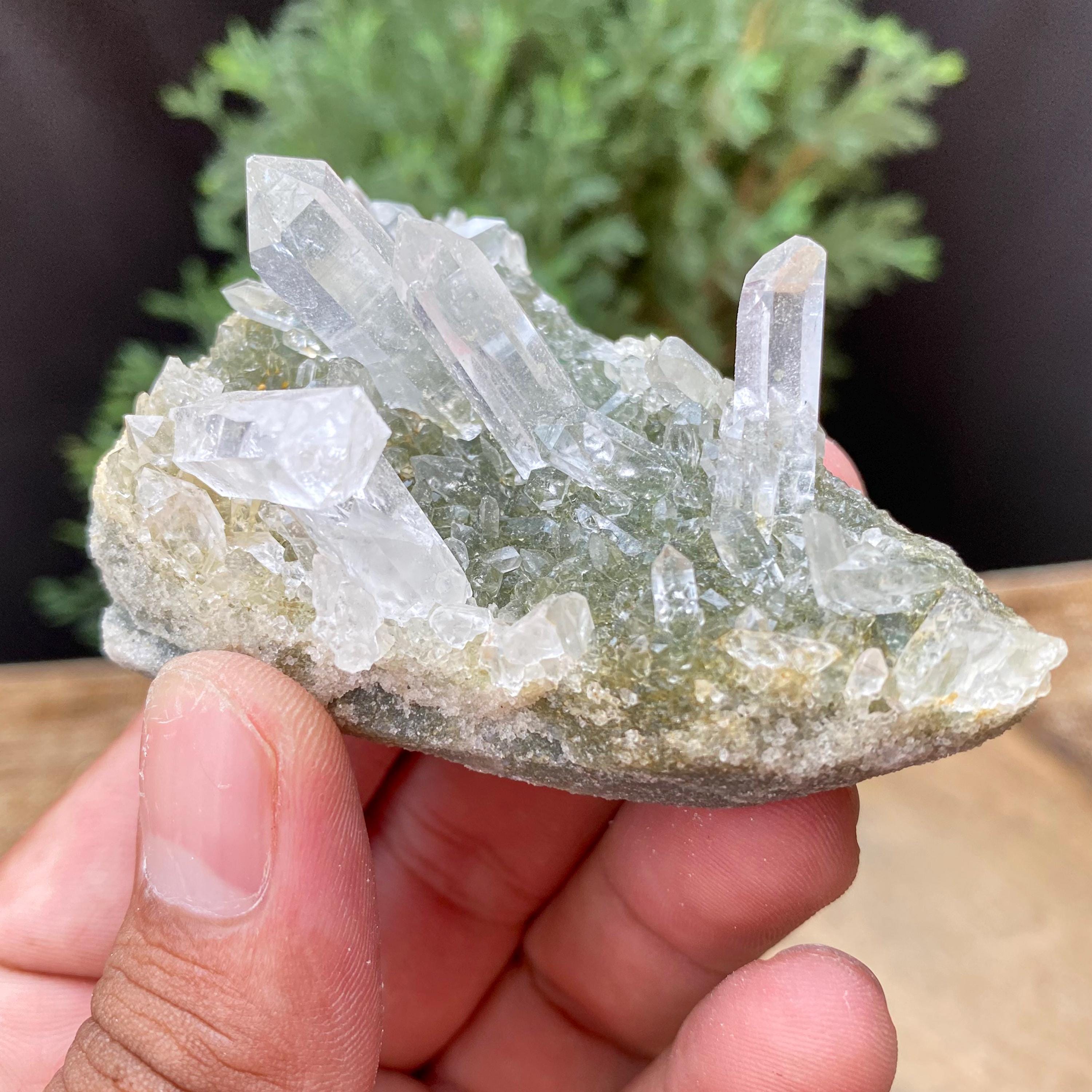 Himalayan Green Chlorite Quartz Point: 90gm Gwindel Crystal