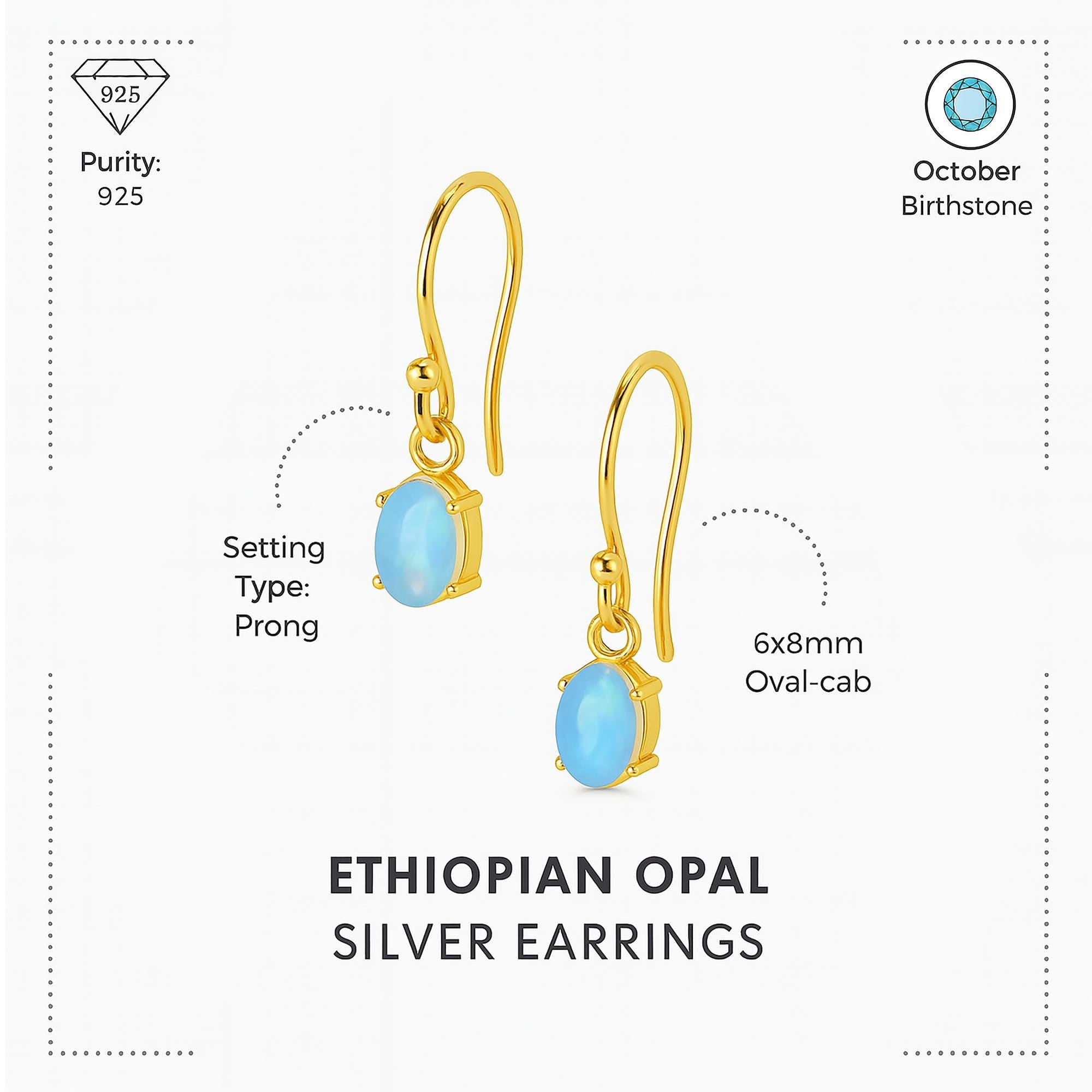 Ethiopian Opal 925 Sterling Silver Earrings: October Birthstone Jewelry 6*8mm Opal