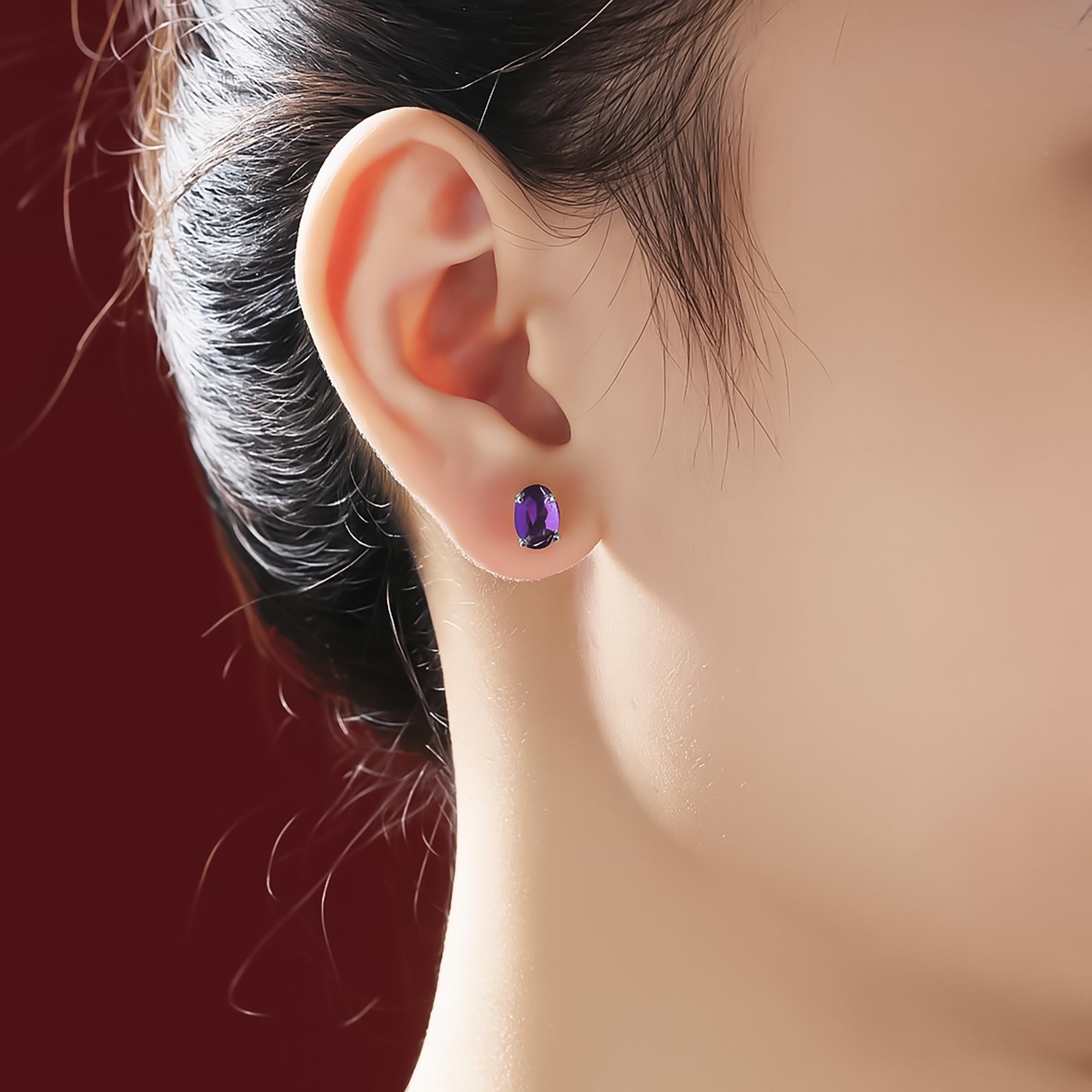 Sterling Silver Amethyst Stud Earrings: Faceted Gemstone, Minimalist Style