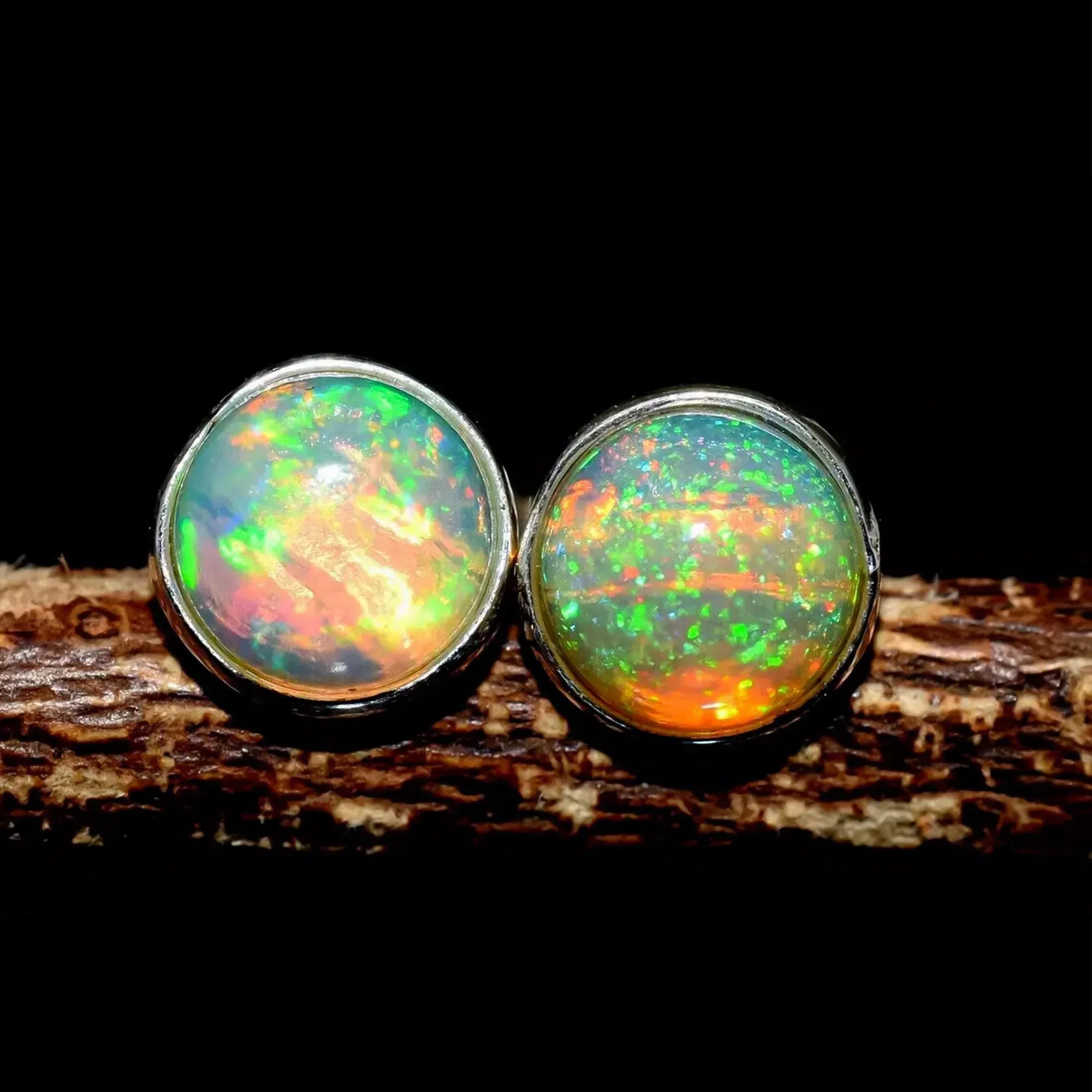 Ethiopian Opal Stud Earrings: Sterling Silver Minimalist Jewelry