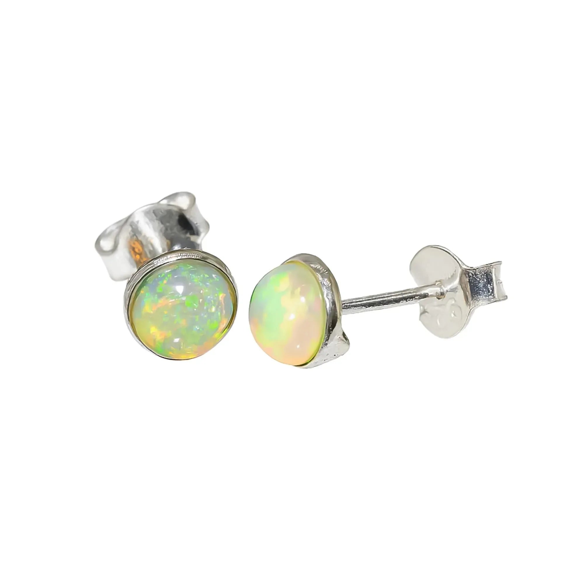 Ethiopian Opal Stud Earrings: Sterling Silver Minimalist Jewelry