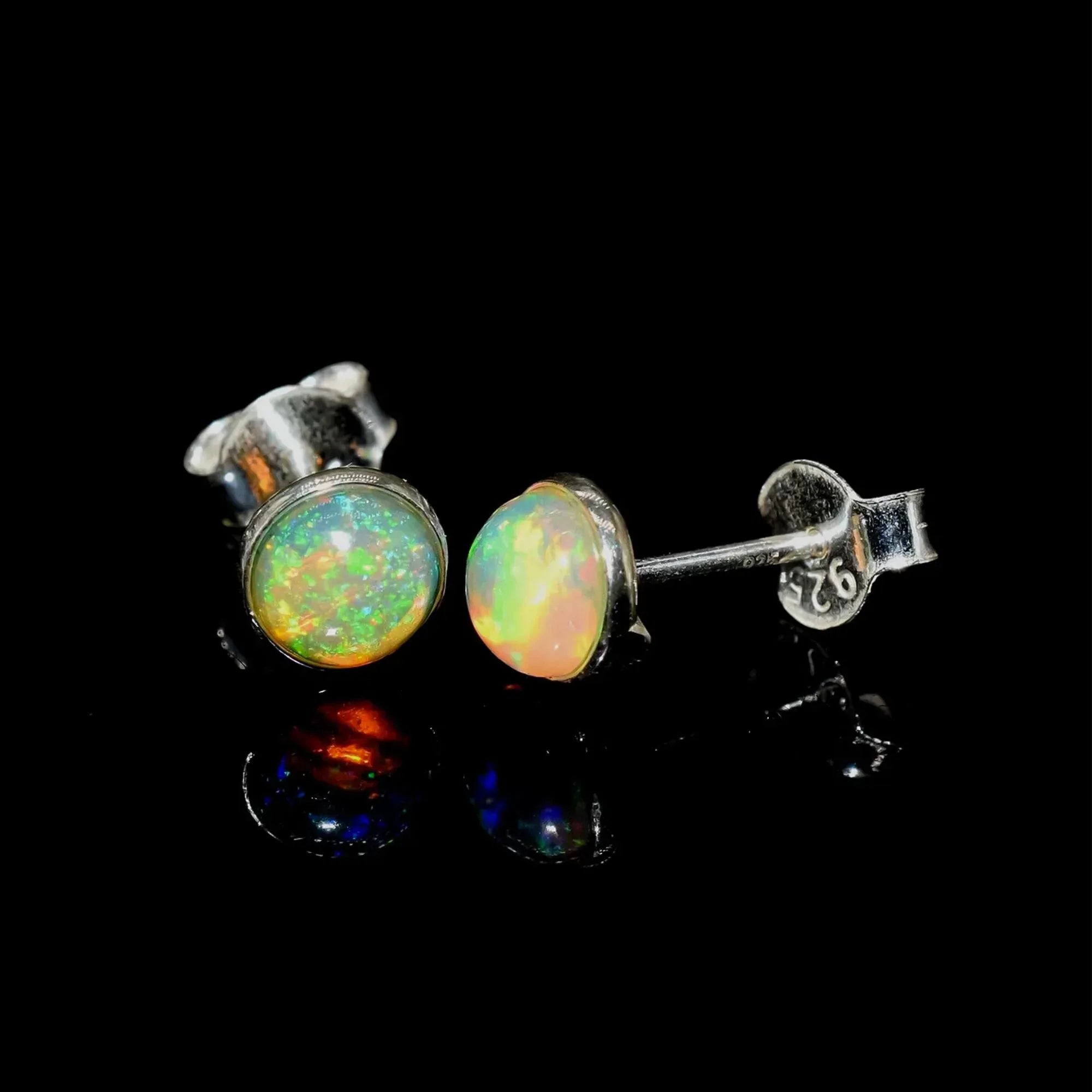 Ethiopian Opal Stud Earrings: Sterling Silver Minimalist Jewelry