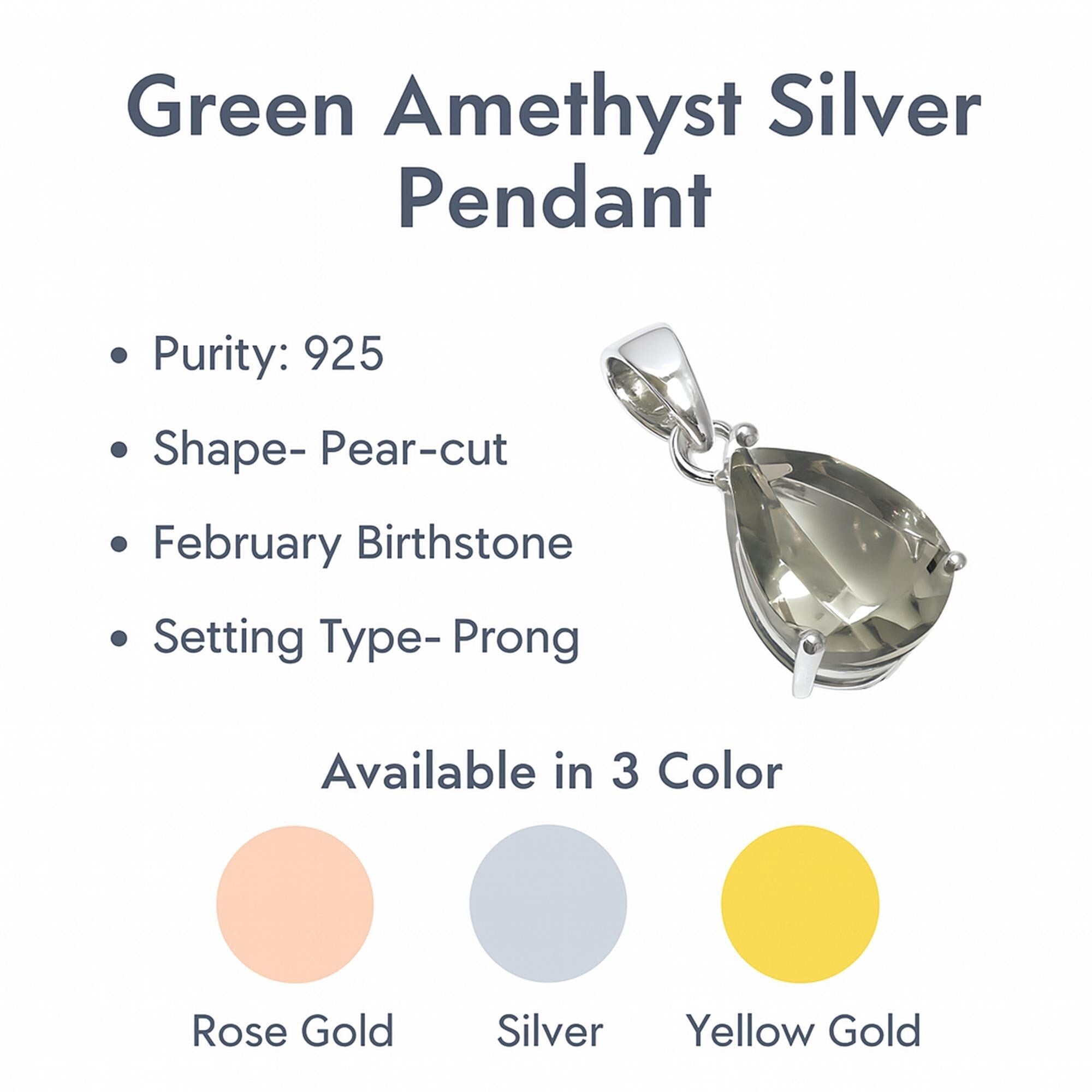 Green Amethyst Pendant: 925 Sterling Silver Pear Prasiolite Jewelry