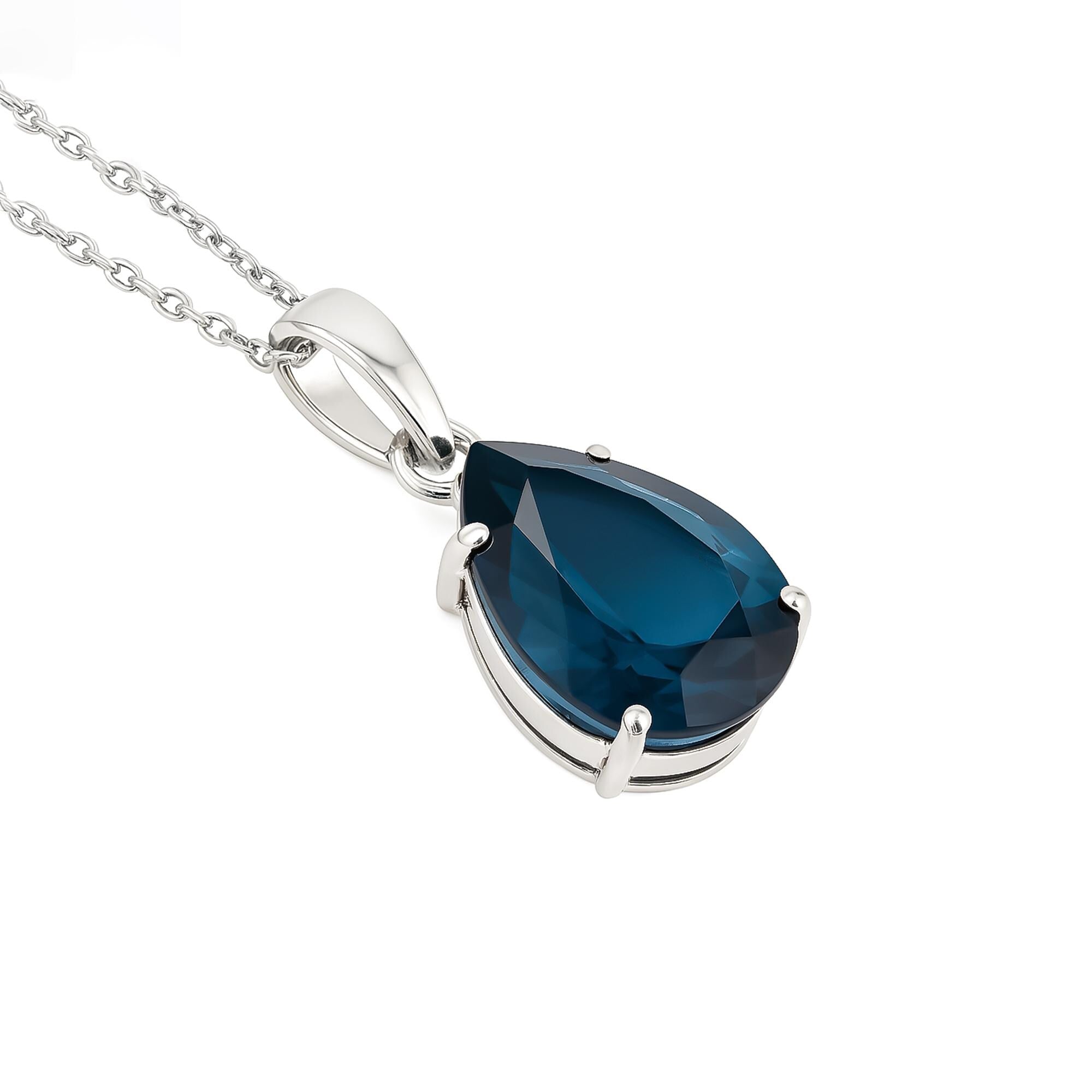 Pear-Cut London Blue Topaz Pendant: 925 Sterling Silver December Birthstone