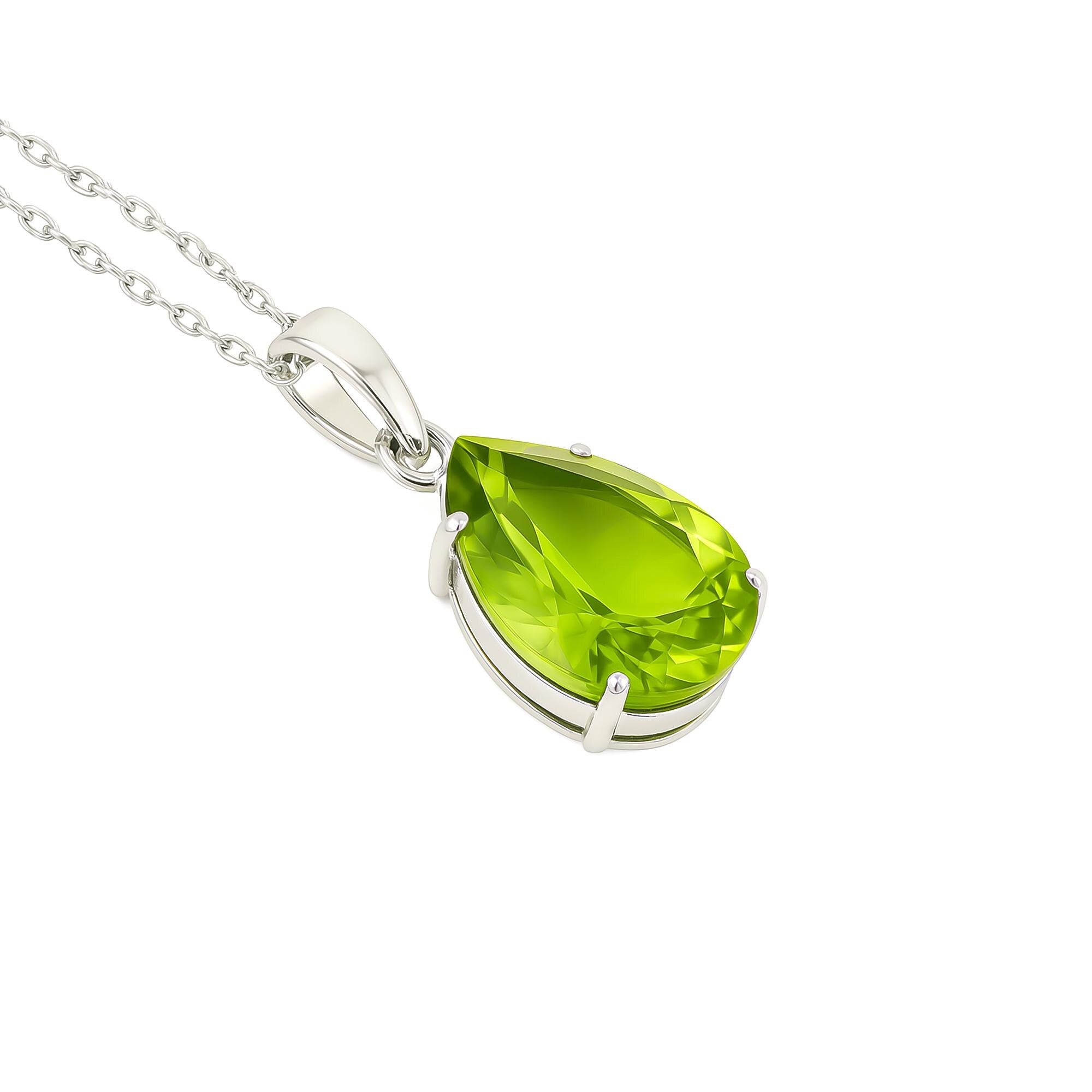 Pear-Cut Peridot Pendant: August Birthstone, Sterling Silver Necklace