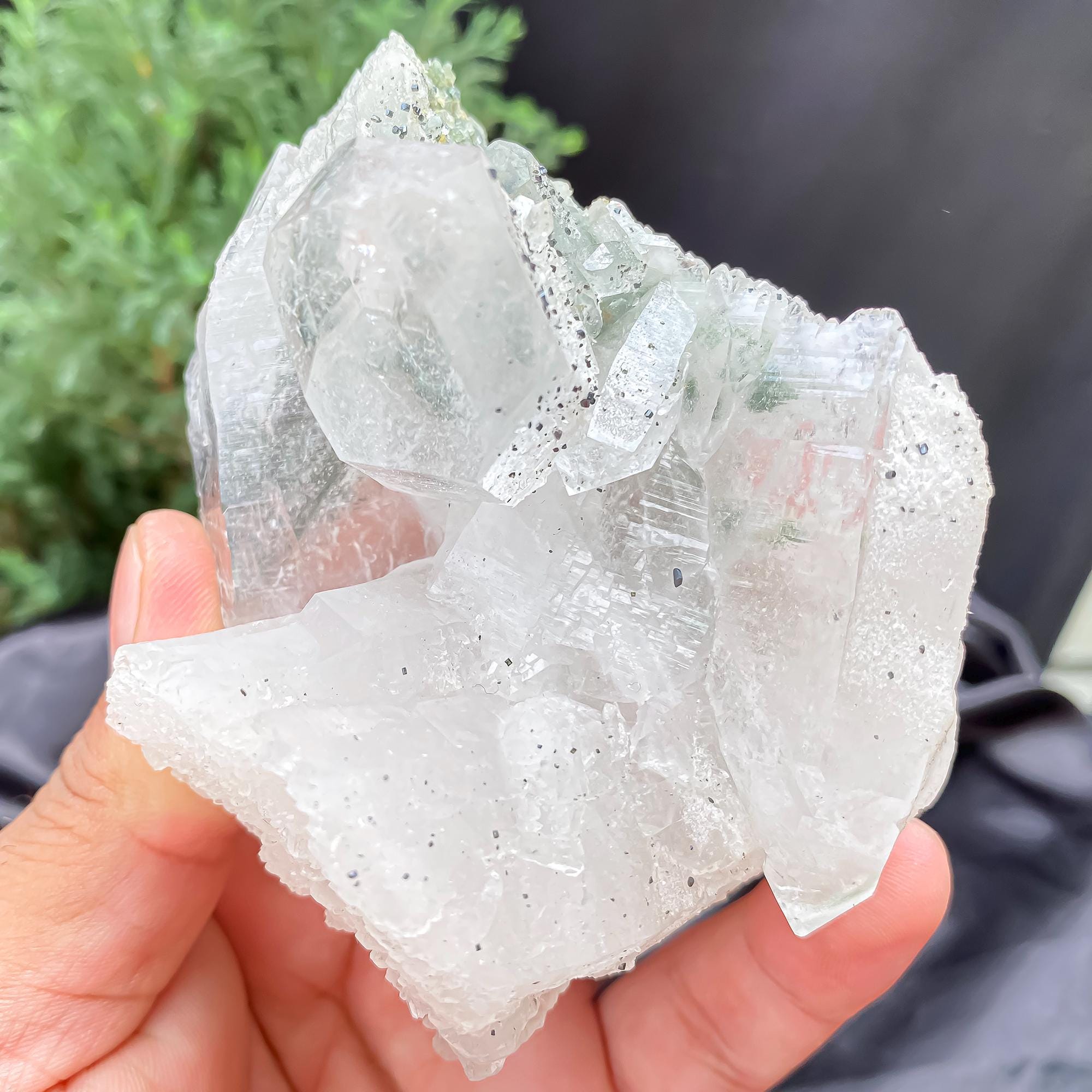 Raw Clear Quartz with Black Anatase & Green Chlorite  275gm Natural Himalayan Crystal, Mineral Rough