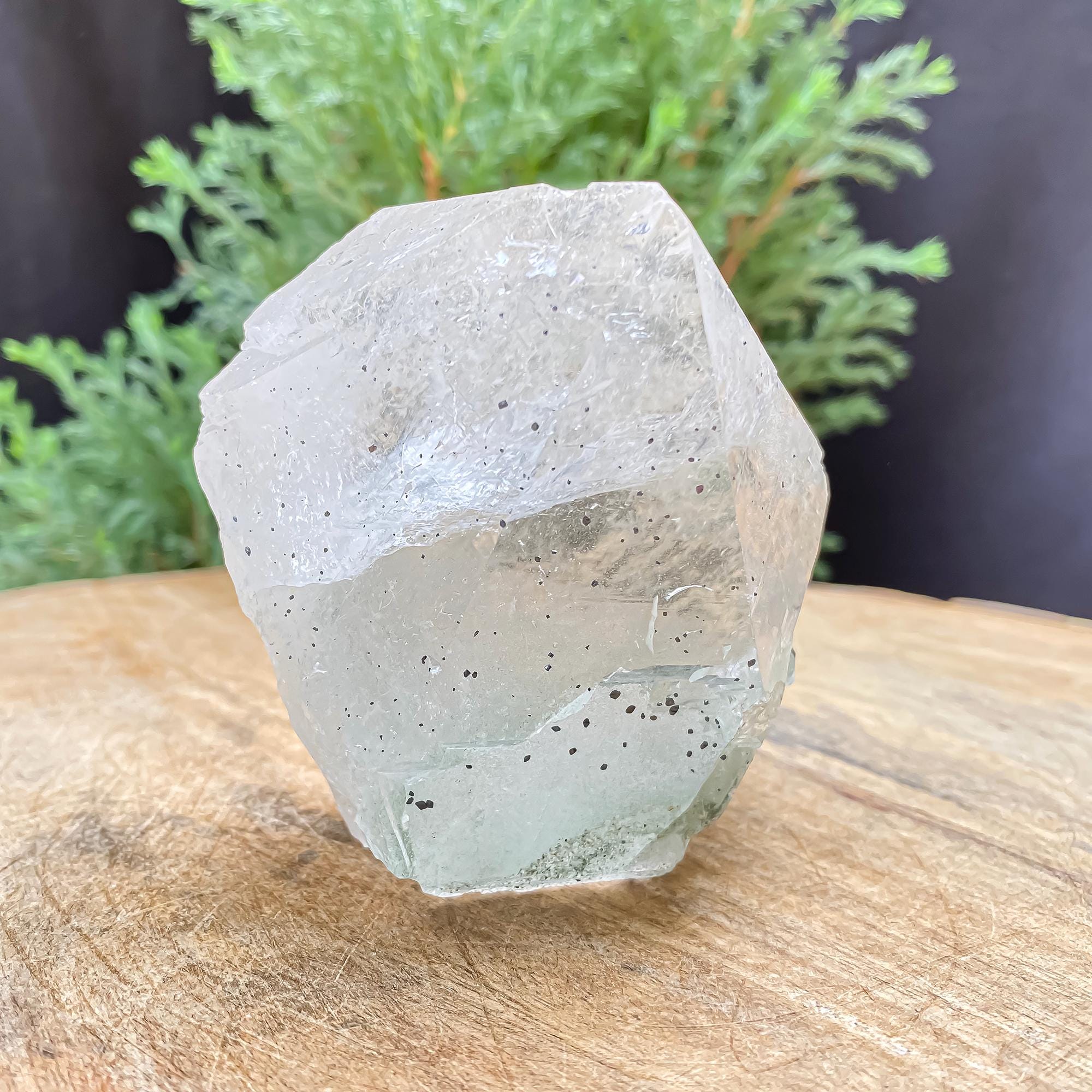 Himalayan Green Chlorite Quartz Point: Black Anatase Crystal, Meditation Stone 345gm