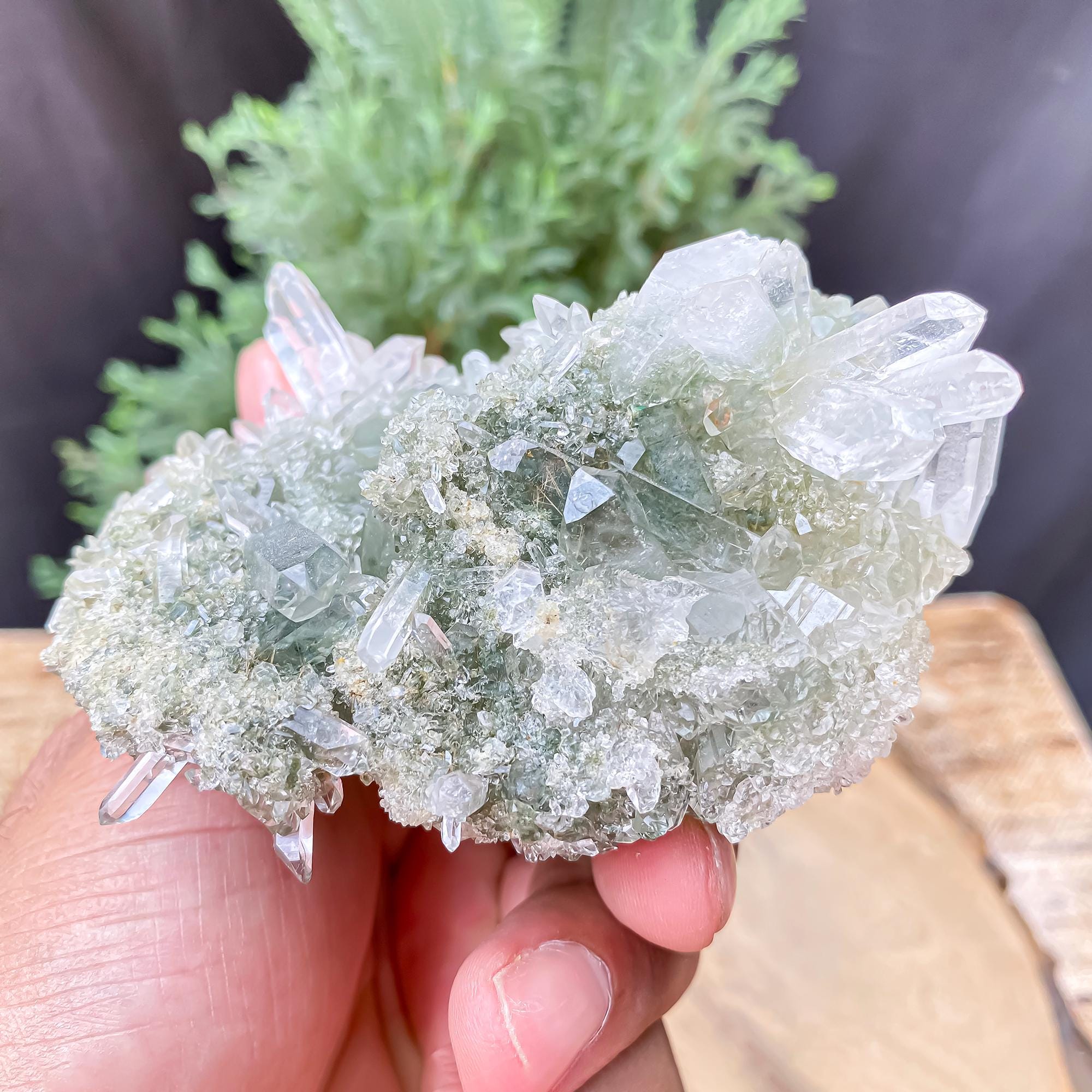 Himalayan Green Chlorite Quartz Cluster: Raw Healing Crystal, Meditation Stone 255gm