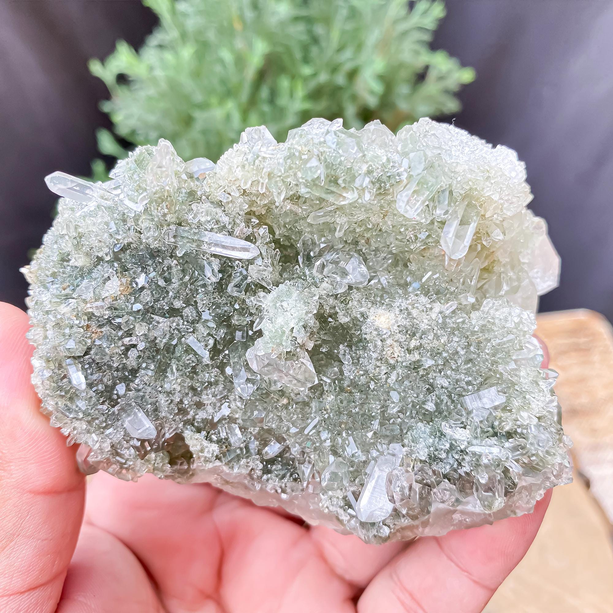 Himalayan Green Chlorite Quartz Cluster: Raw Healing Crystal, Meditation Stone 255gm
