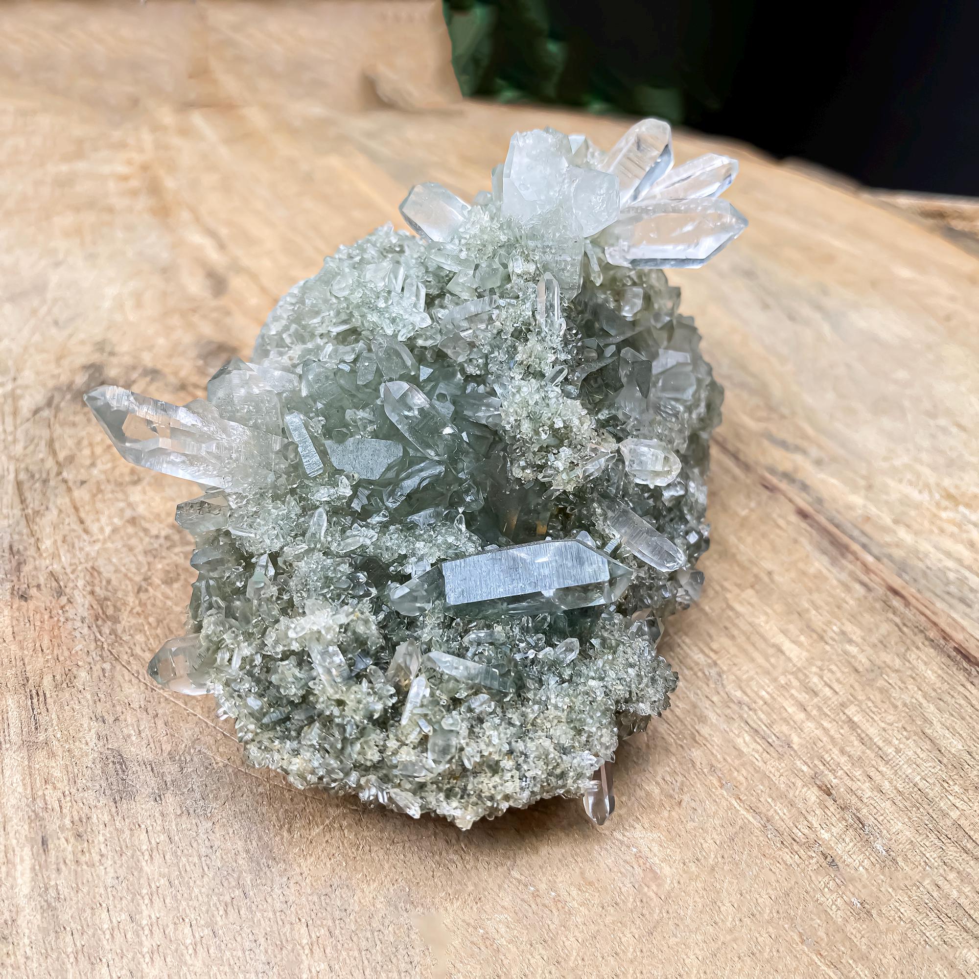 Himalayan Green Chlorite Quartz Cluster: Raw Healing Crystal, Meditation Stone 255gm