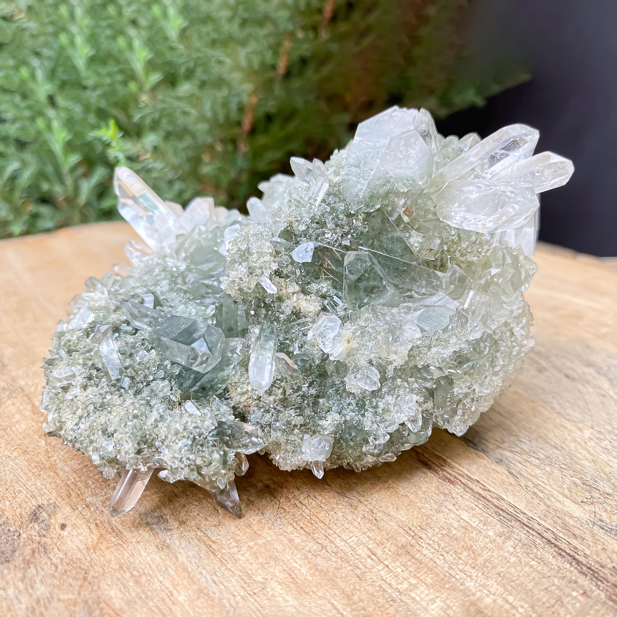 Himalayan Green Chlorite Quartz Cluster: Raw Healing Crystal, Meditation Stone 255gm