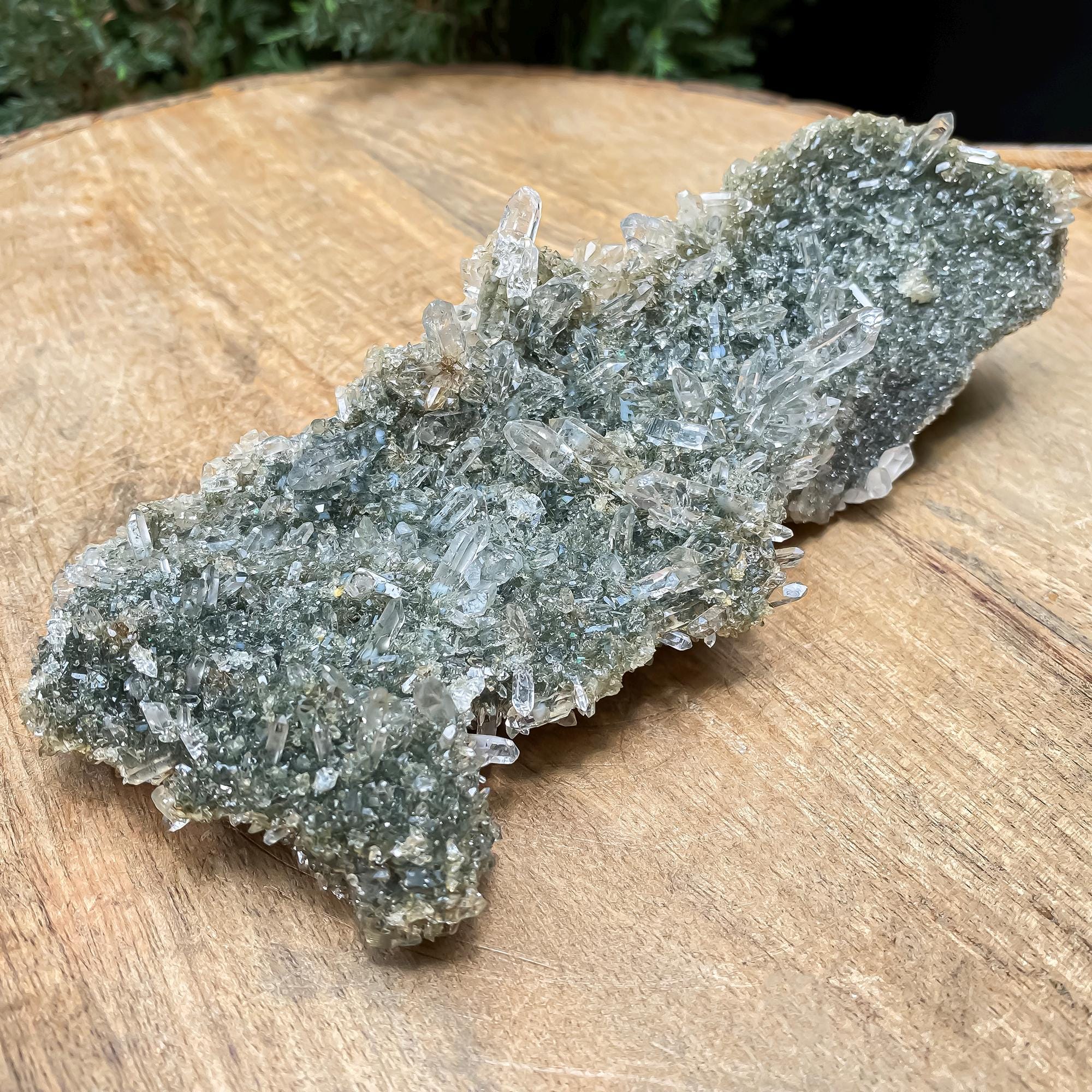 Himalayan Green Chlorite Quartz Cluster: Raw Healing Crystal, Meditation Stone 260gm