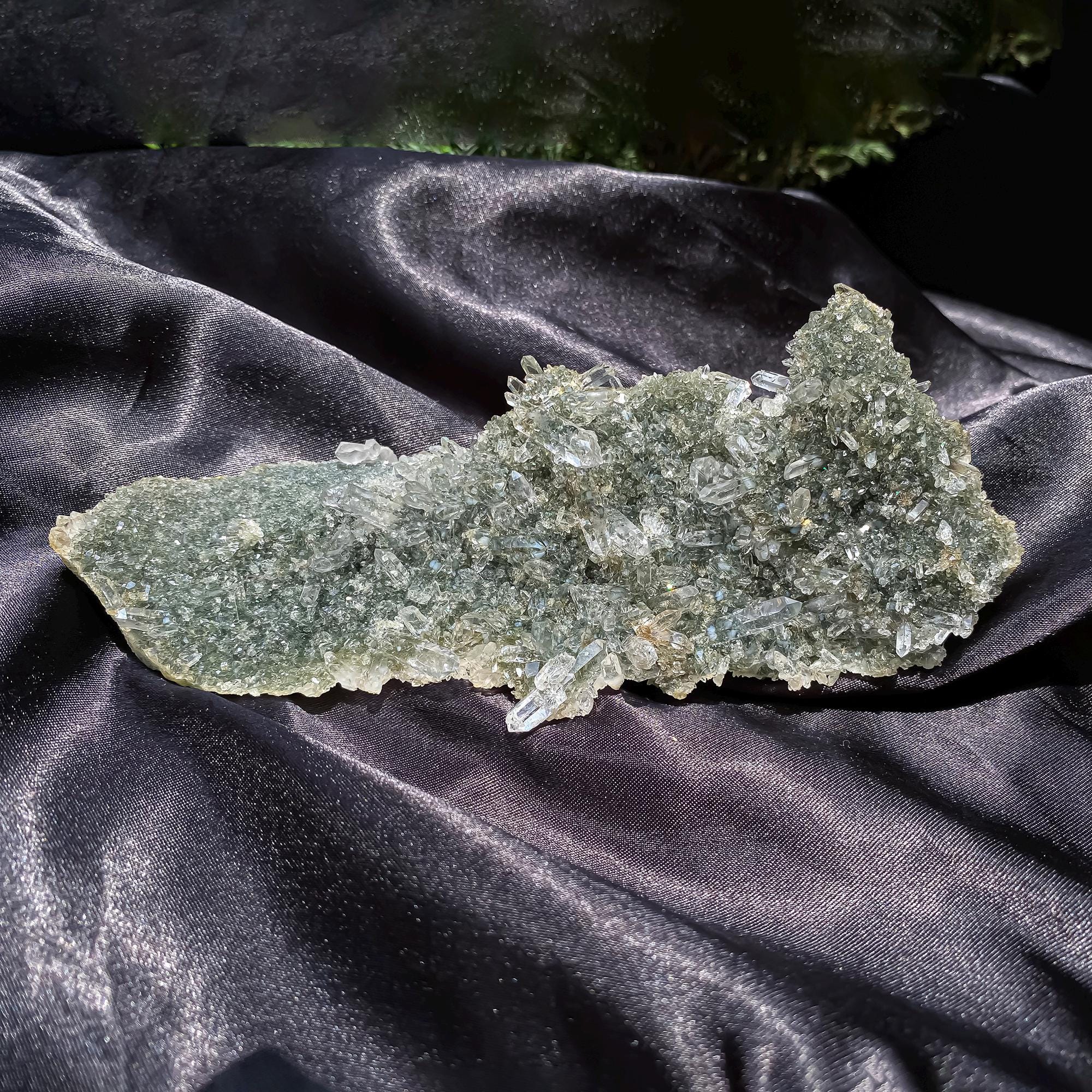 Himalayan Green Chlorite Quartz Cluster: Raw Healing Crystal, Meditation Stone 260gm