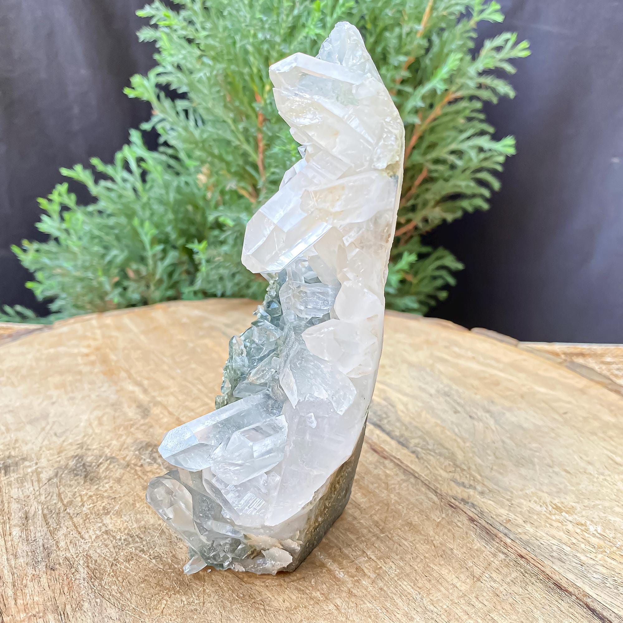 Himalayan Green Chlorite Quartz Cluster: Natural Healing Crystal, Feng Shui Decor 425gm