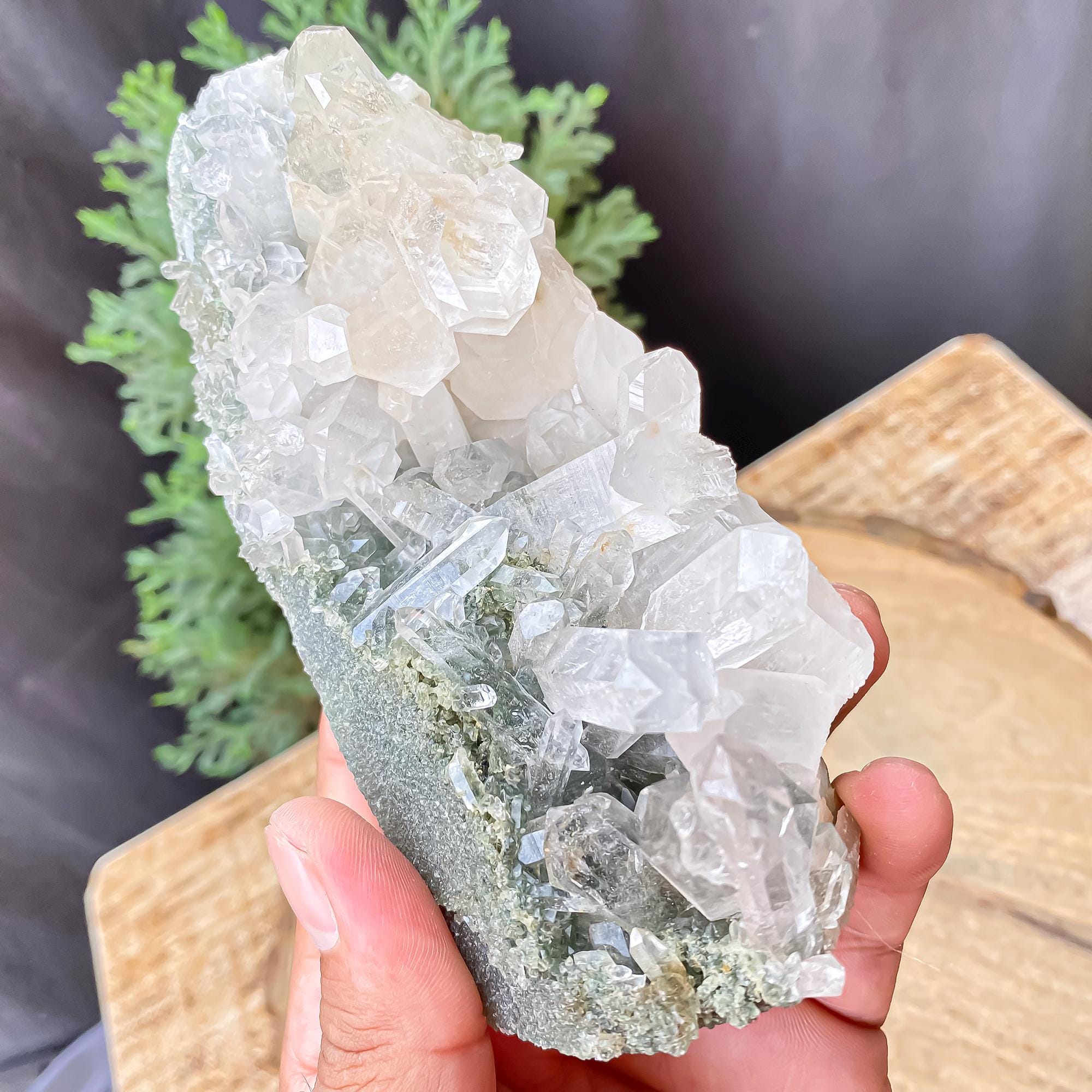 Himalayan Green Chlorite Quartz Cluster: Natural Healing Crystal, Feng Shui Decor 425gm