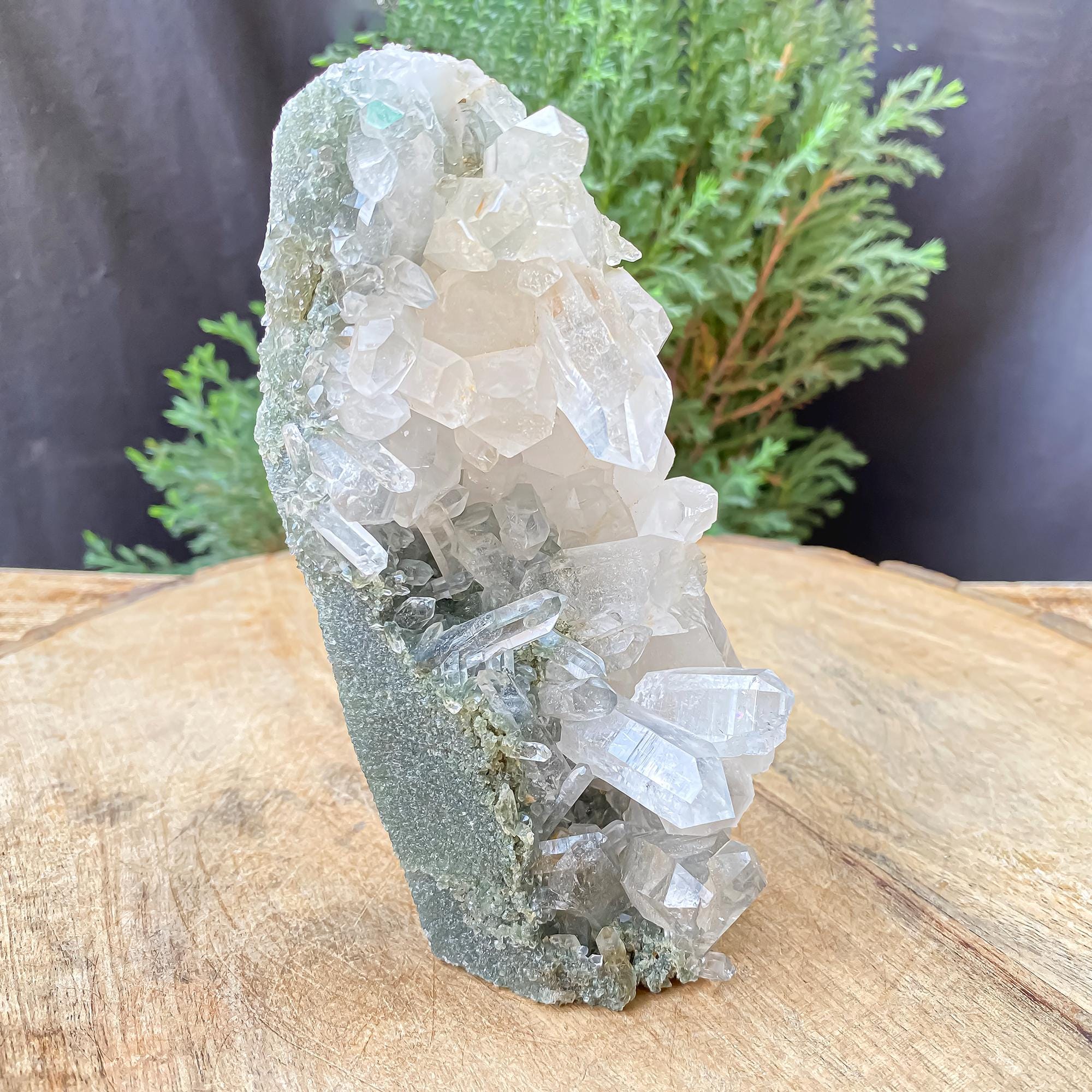 Himalayan Green Chlorite Quartz Cluster: Natural Healing Crystal, Feng Shui Decor 425gm
