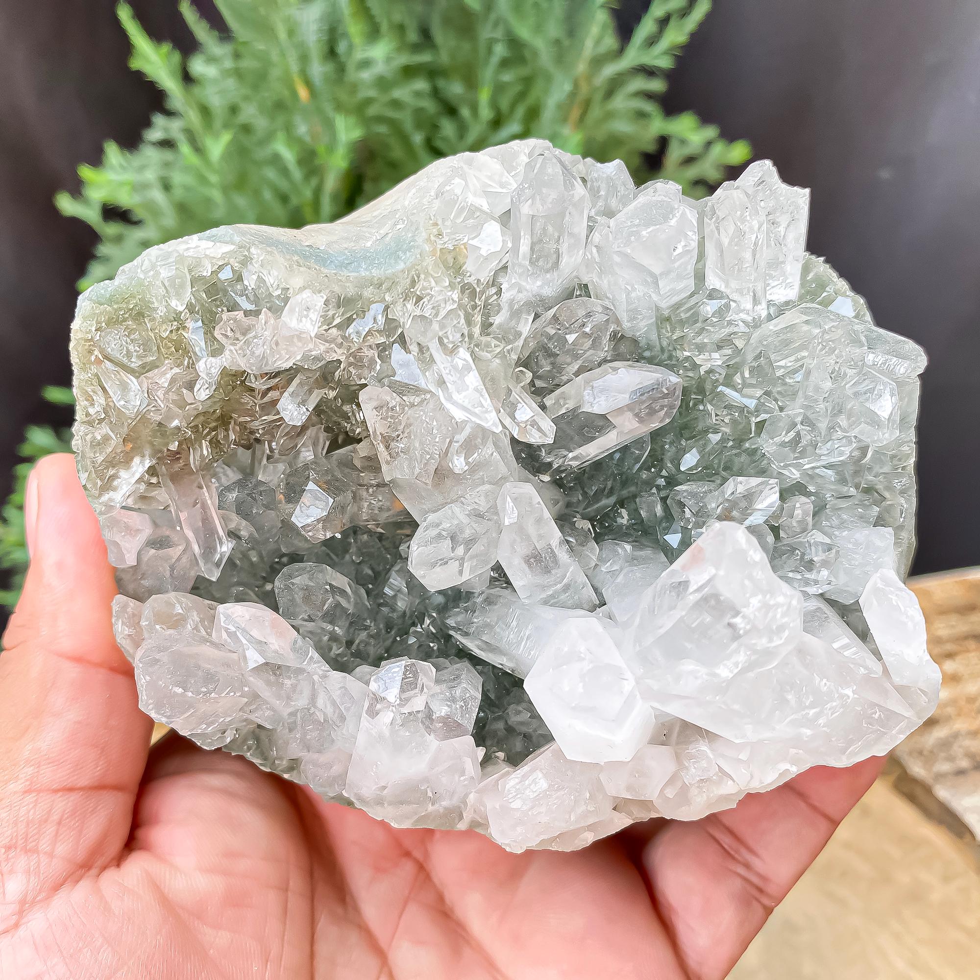 Himalayan Green Chlorite Quartz Cluster: Natural Healing Crystal, 670gm