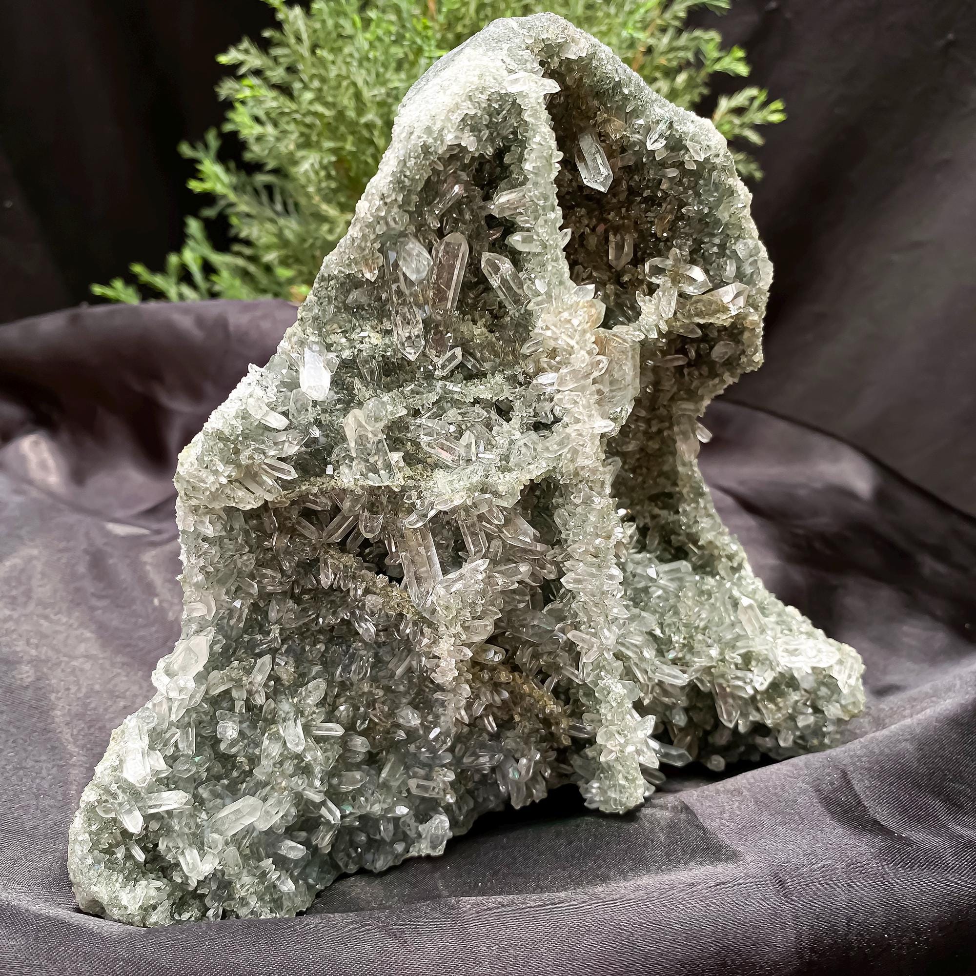 Natural Himalayan Green Chlorite Quartz Cluster 1180gm Raw Healing Stone for Meditation & Home Display