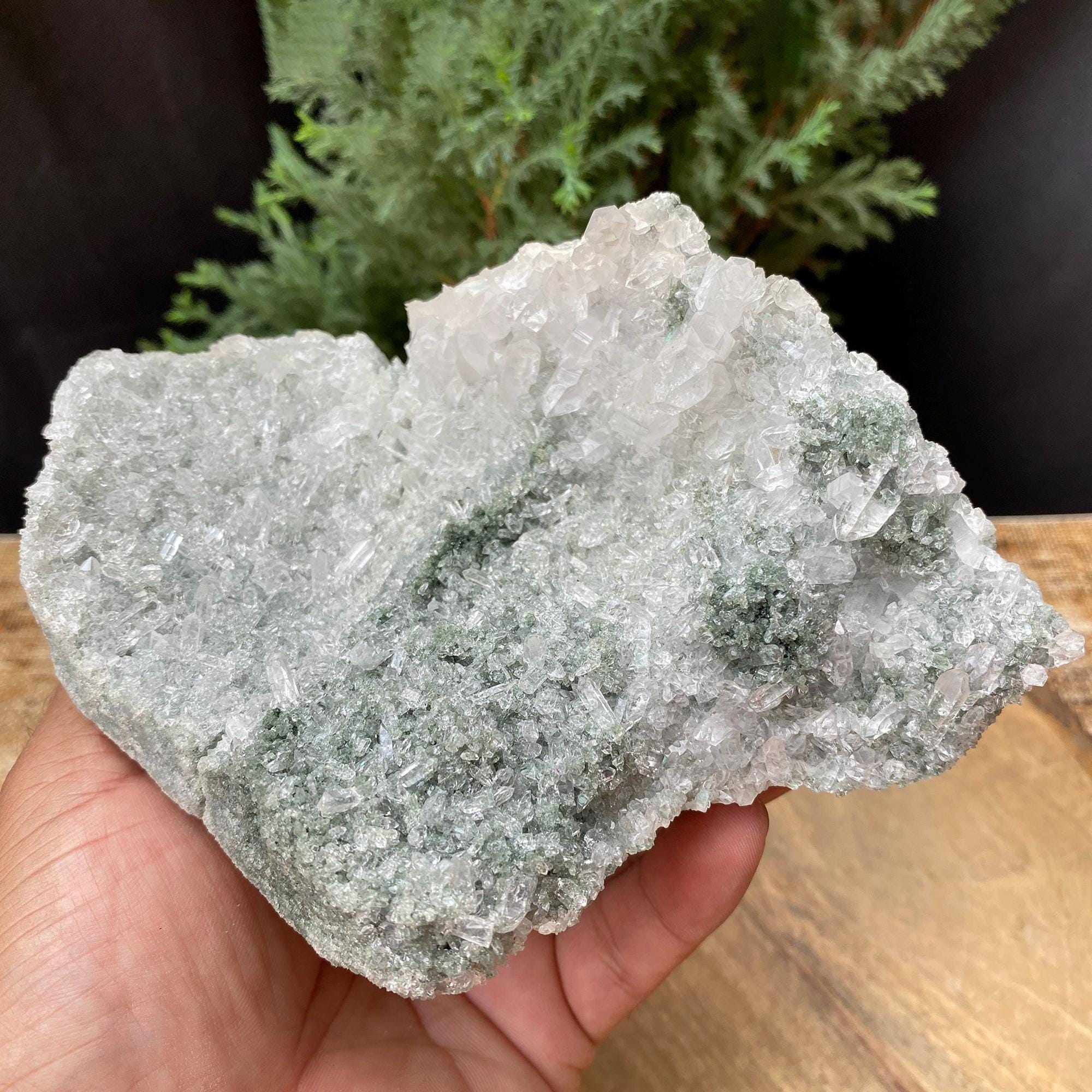 Himalayan Green Chlorite Quartz Cluster: Raw Healing Crystal, Home Decor 845gm