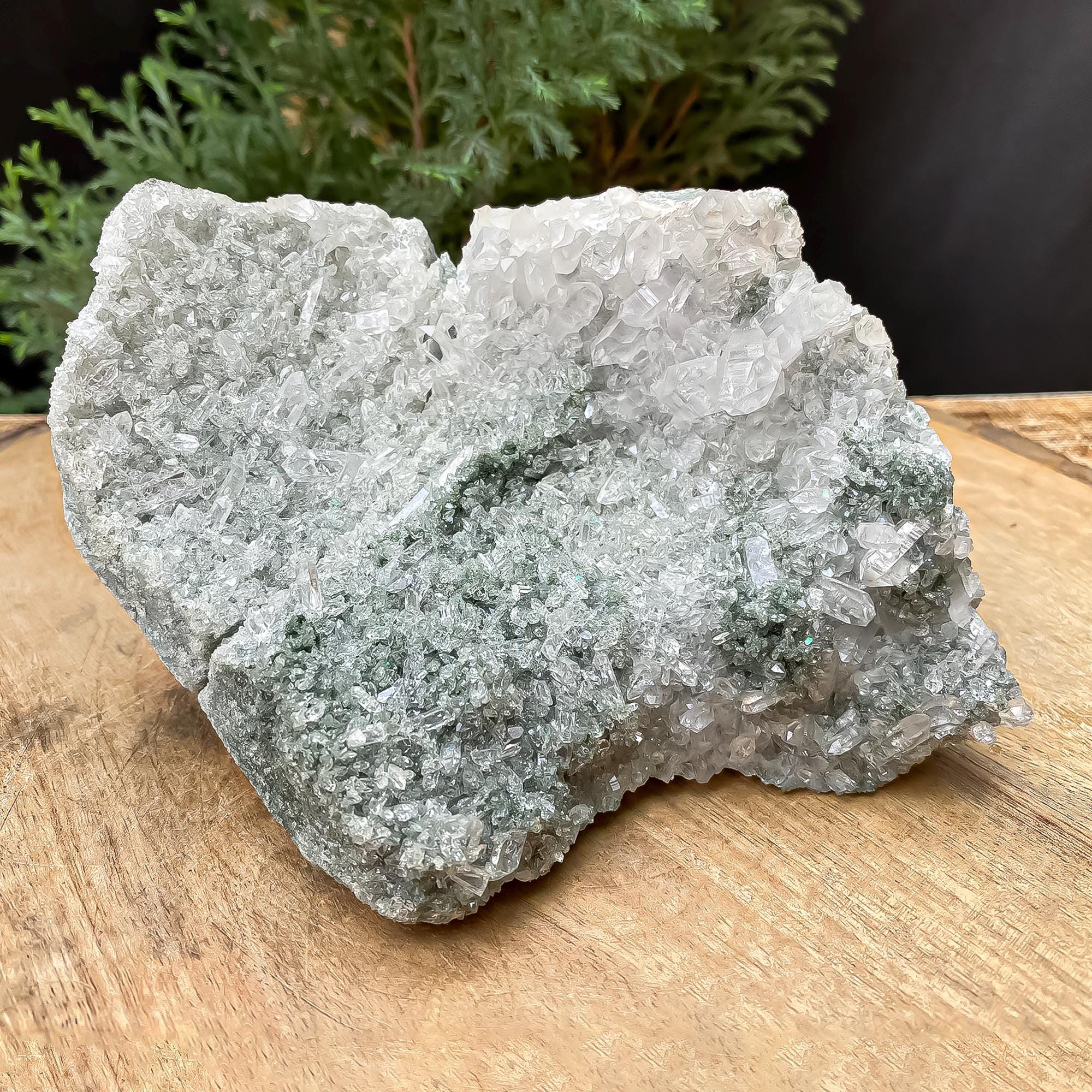 Himalayan Green Chlorite Quartz Cluster: Raw Healing Crystal, Home Decor 845gm