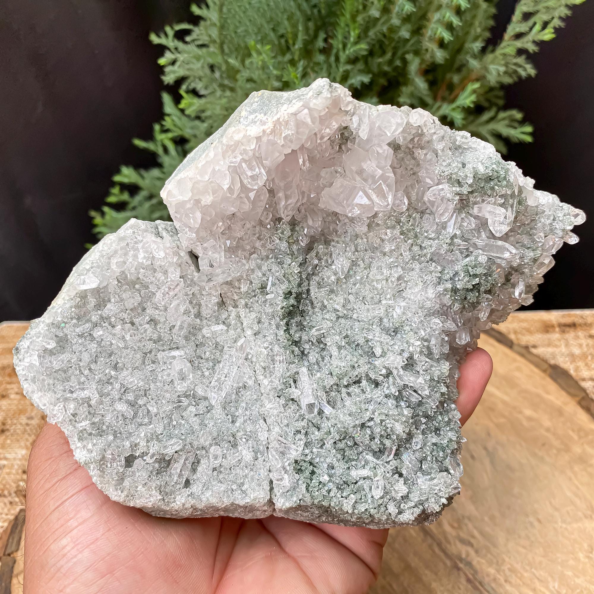 Himalayan Green Chlorite Quartz Cluster: Raw Healing Crystal, Home Decor 845gm
