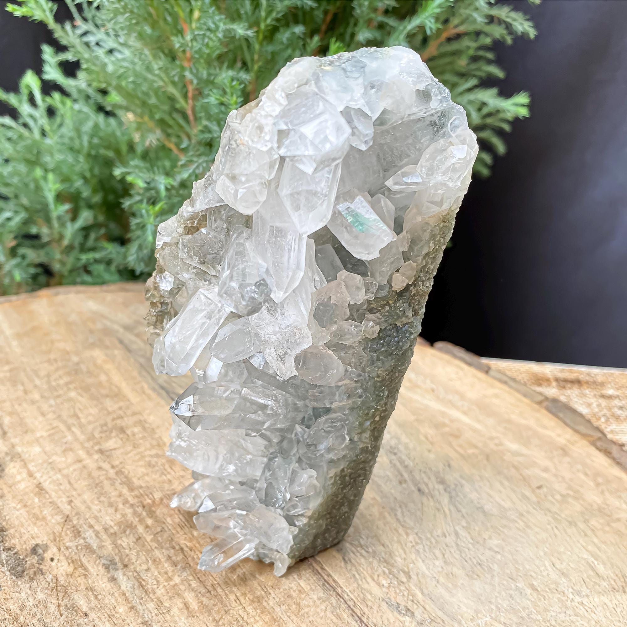 Himalayan Green Chlorite Quartz Cluster: Raw Crystal Point, Meditation Stone 300gm
