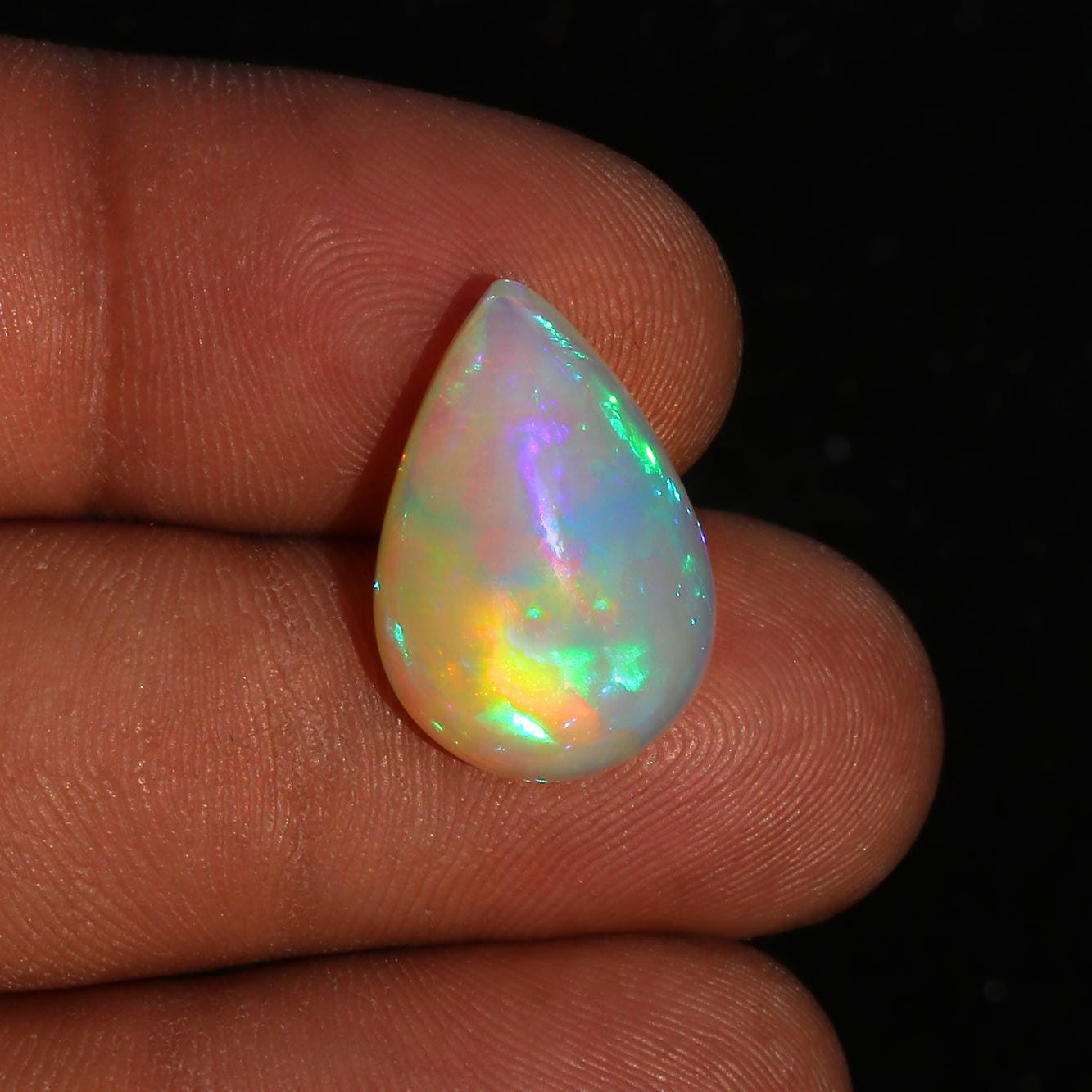 Ethiopian Opal Gemstone: 7.82 Carat Pear Cabochon for Jewelry