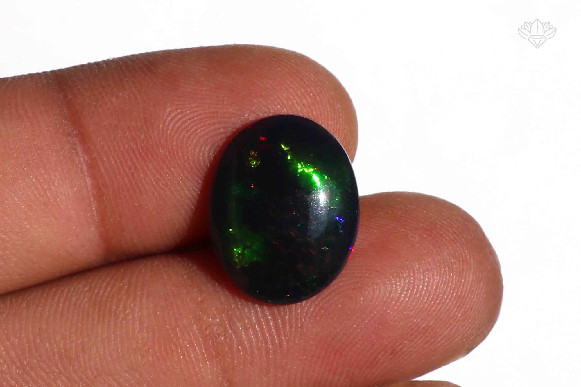 Ethiopian Black Opal Cabochon: Multi-Fire Gemstone (13x16 mm, 4.16ct