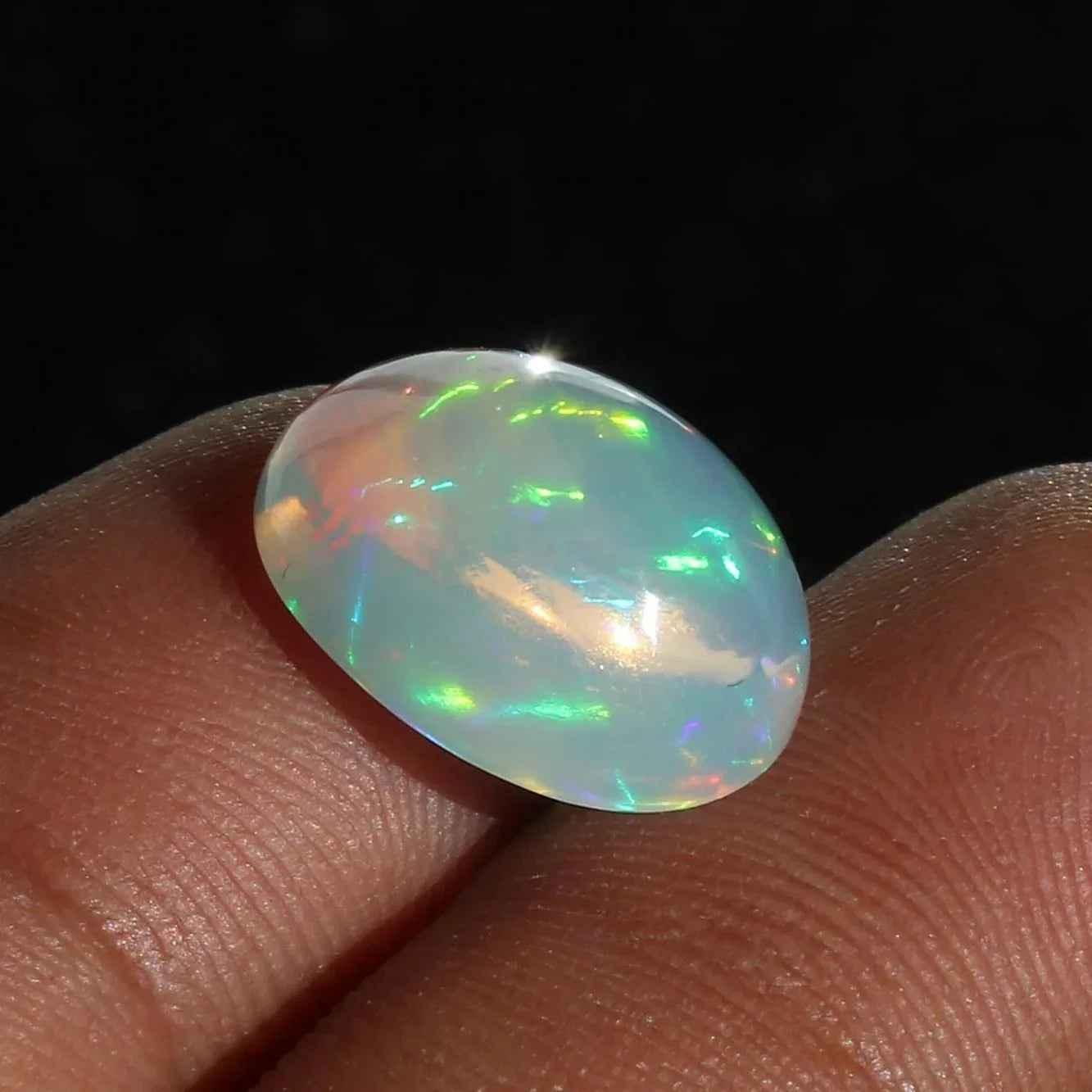 3.21 Carat Ethiopian Opal Cabochon: White Fire Opal Oval Gemstone loose gemstones