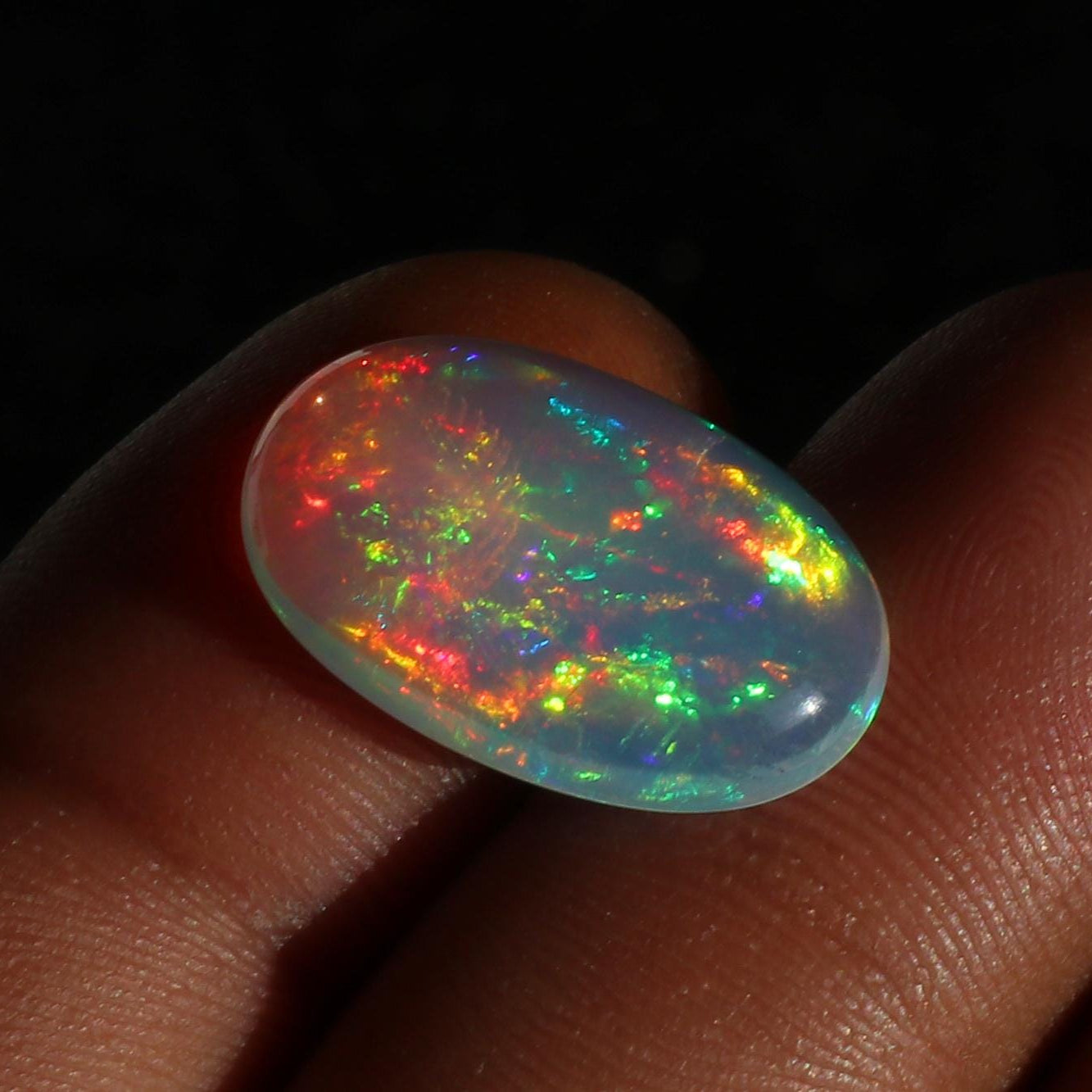 Ethiopian Opal Stone: 12x20mm White Multi-Fire Cabochon