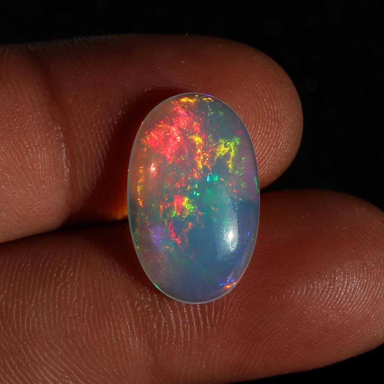 Ethiopian Opal Stone: 12x20mm White Multi-Fire Cabochon
