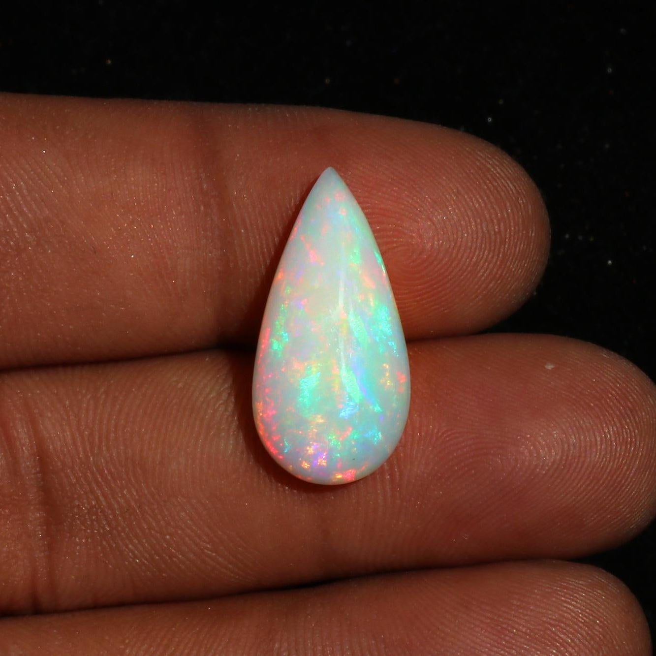 7.53 Ct Ethiopian Welo Opal Cabochon: Rainbow Fire Pear Gemstone