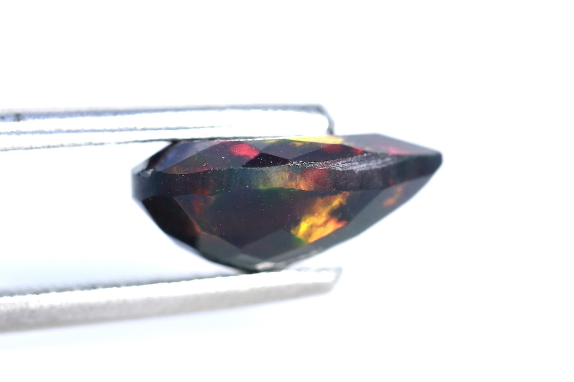 Welo Ethiopian Black Opal Pear Cabochon: 8x10mm Faceted Gemstone