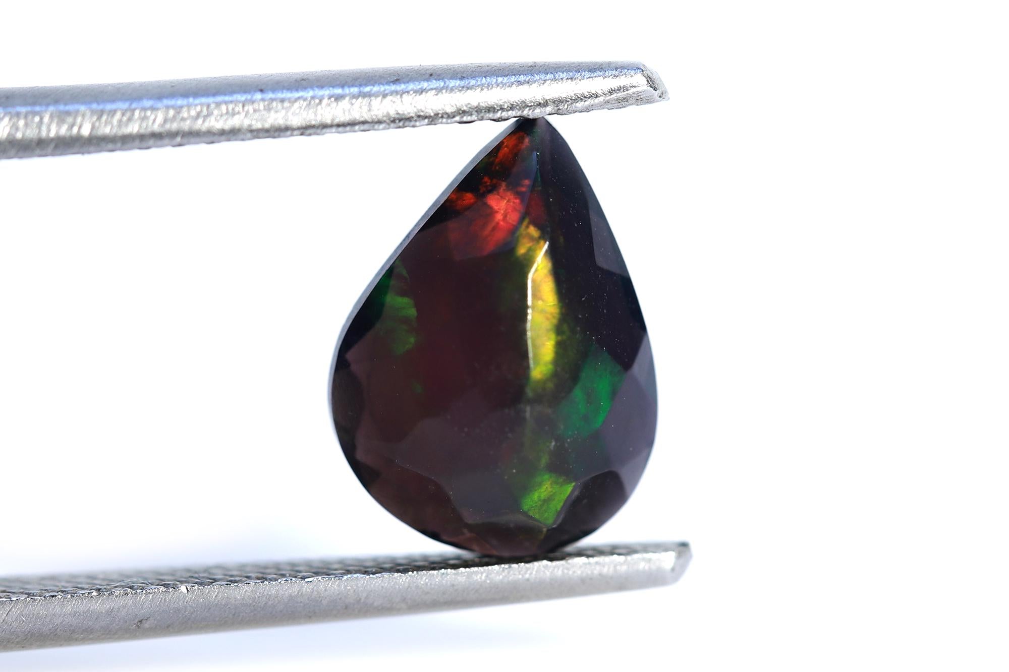 Welo Ethiopian Black Opal Pear Cabochon: 8x10mm Faceted Gemstone