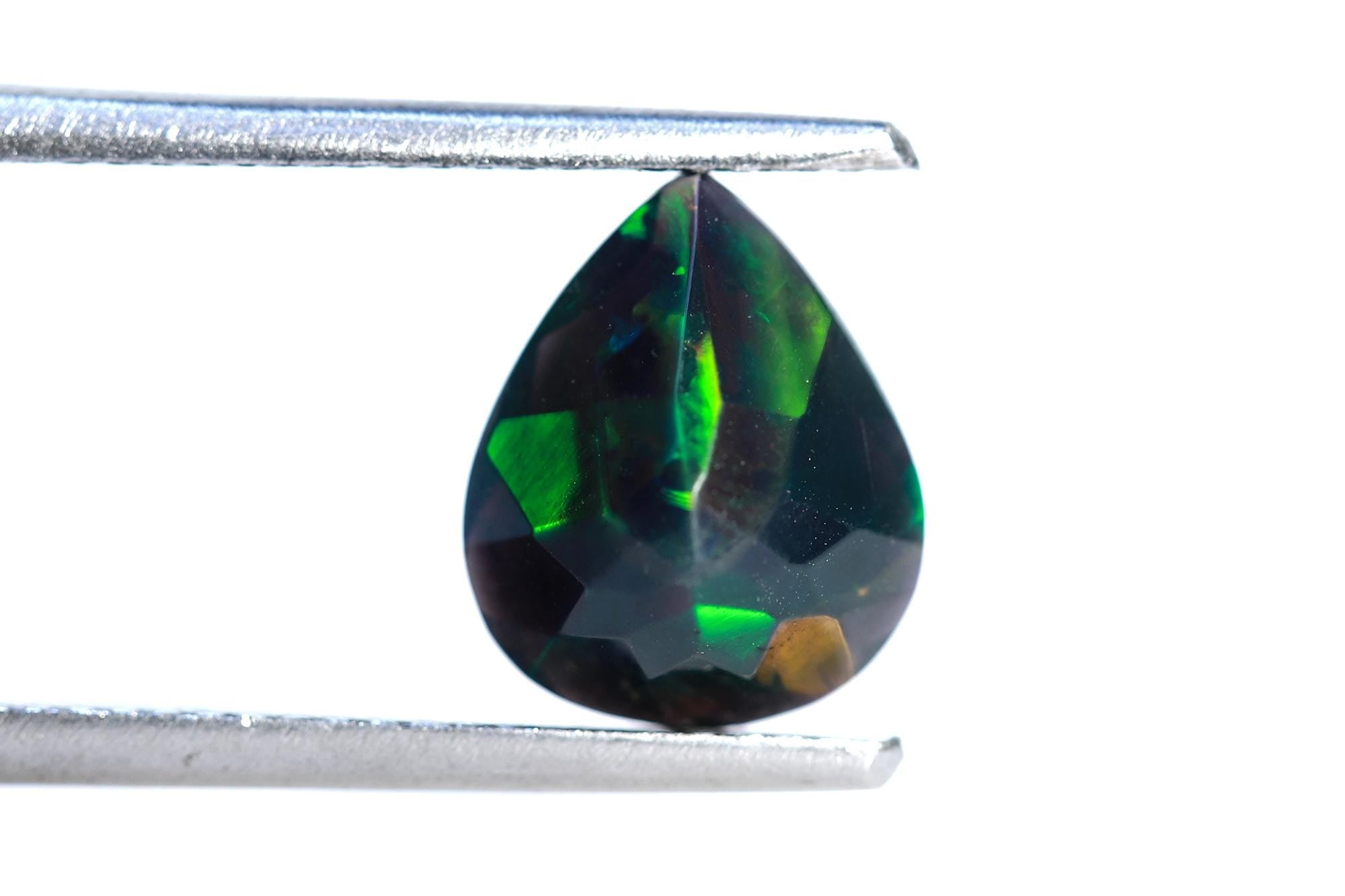 Welo Ethiopian Black Opal Pear Cabochon: 9x11mm Loose Gemstone