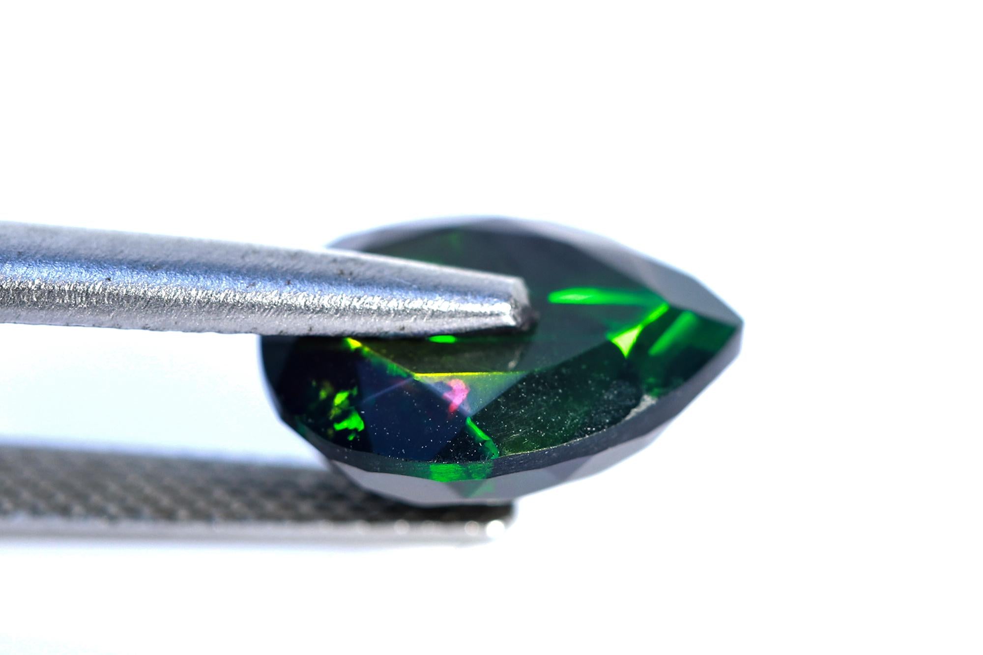 Ethiopian Black Opal Cut Stone: 2.05 ct Faceted Pear Cabochon