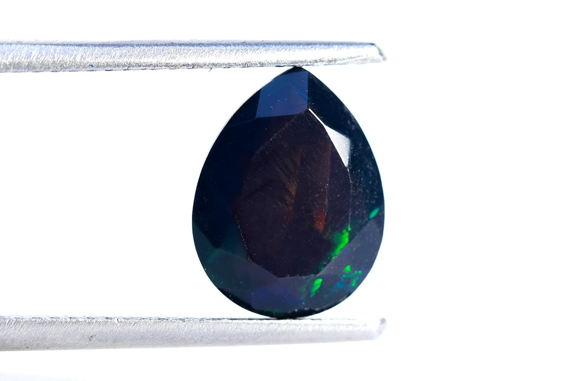 Ethiopian Black Opal Cut Stone: 2.05 ct Faceted Pear Cabochon