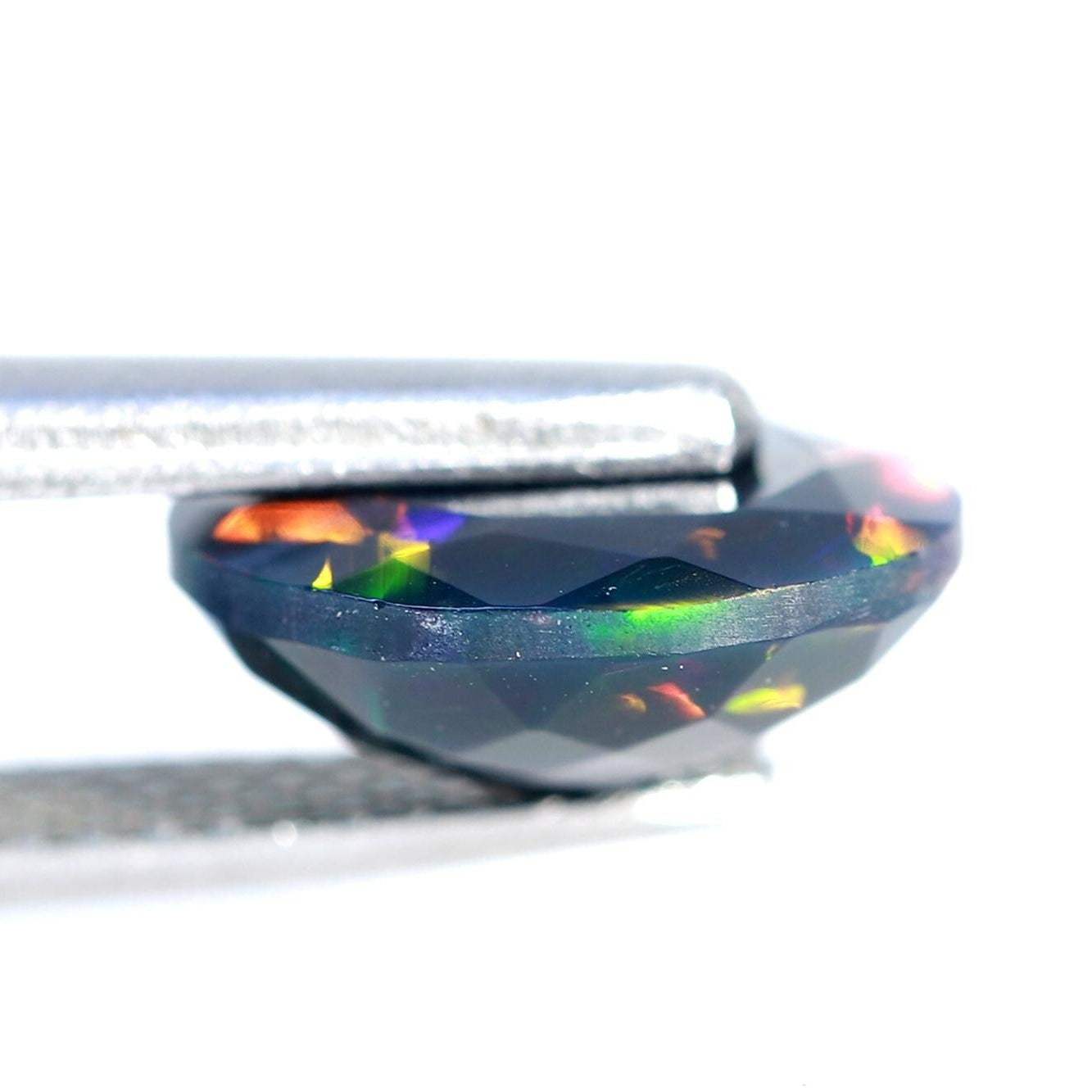 Ethiopian Black Opal Stone: 1.38ct Faceted Oval Cabochon, 8x10mm