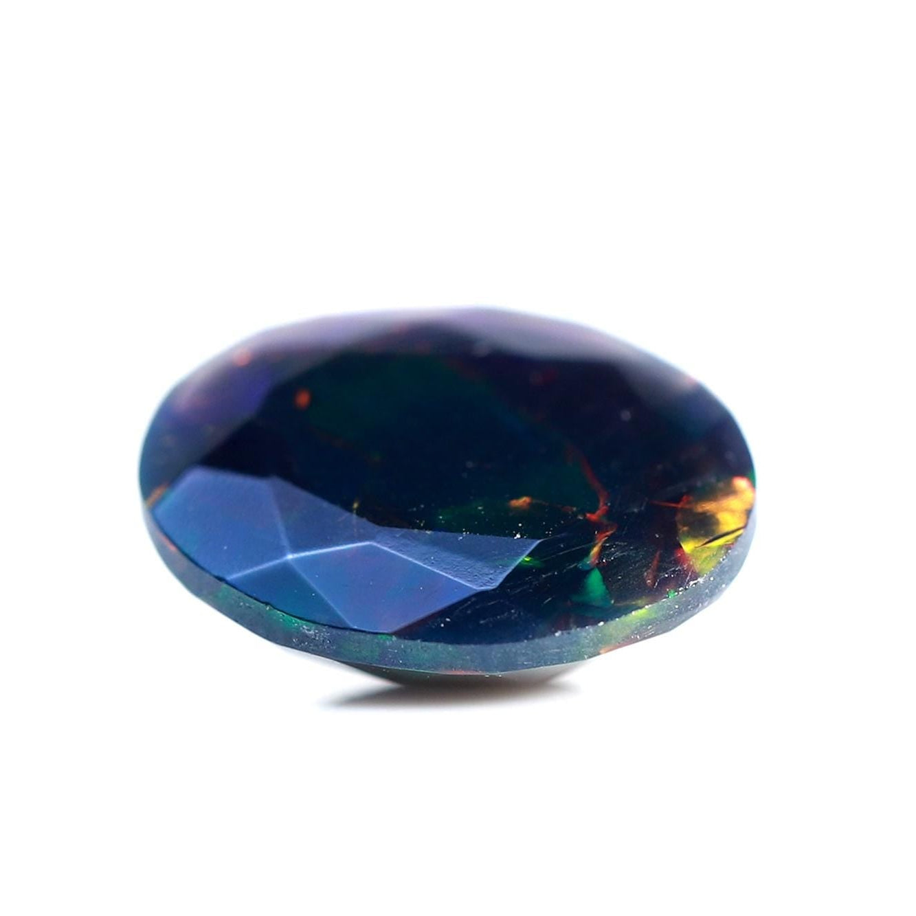 Ethiopian Black Opal Stone: 1.38ct Faceted Oval Cabochon, 8x10mm