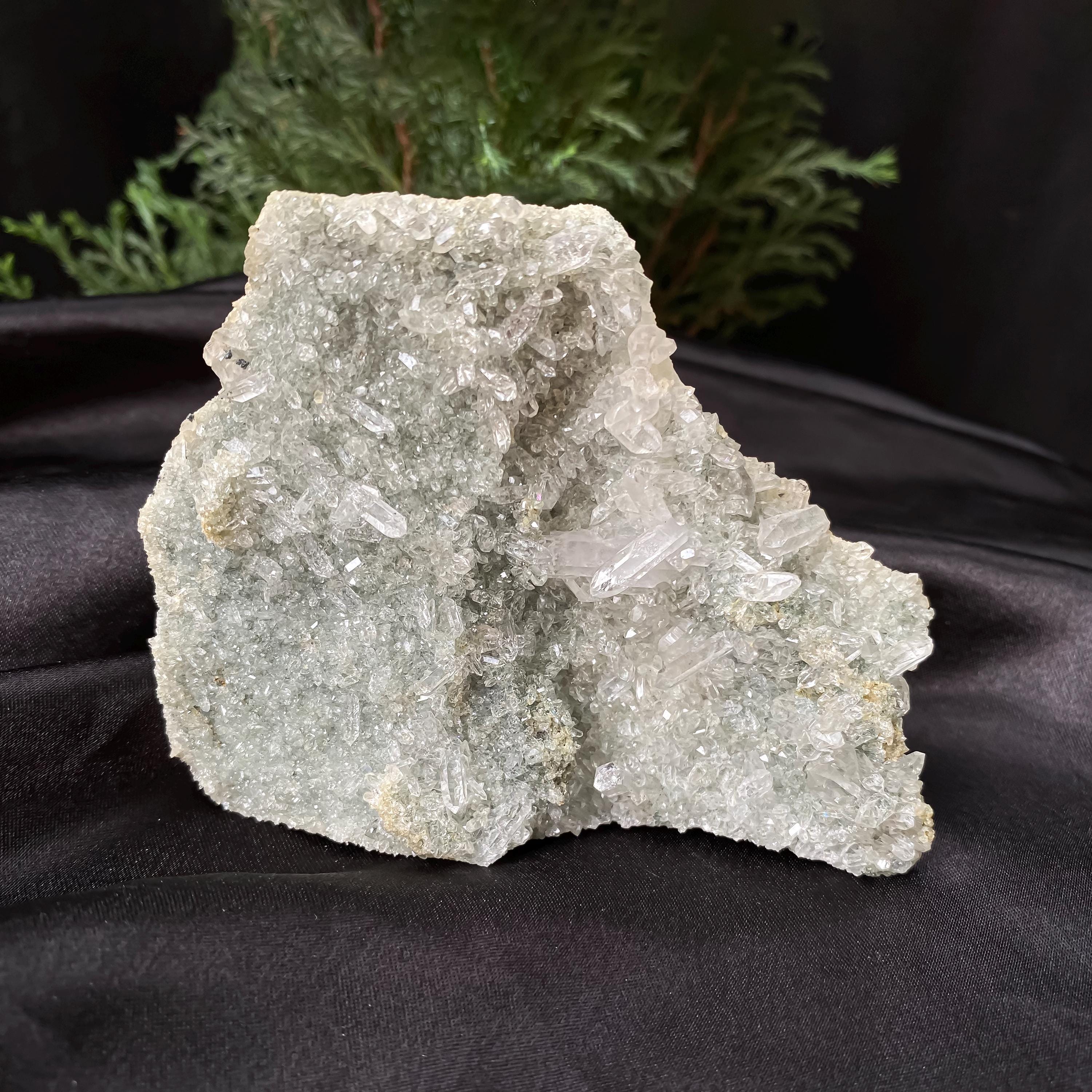 Himalayan Green Chlorite Quartz Cluster: Raw Healing Crystal, Home Decor 265gm